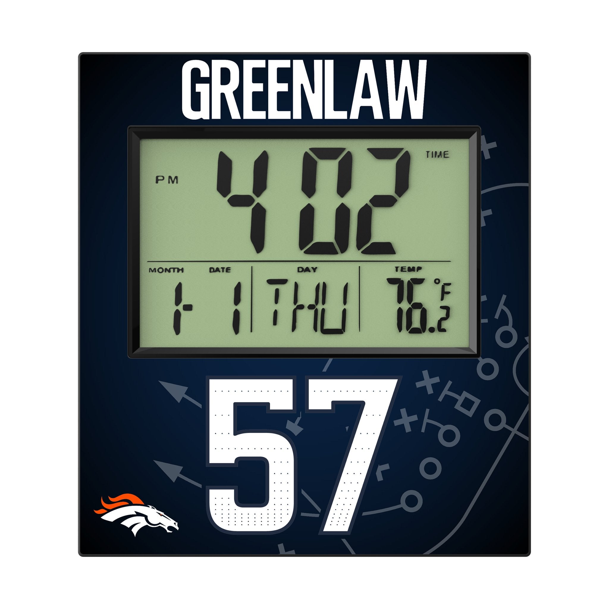 Dre Greenlaw Denver Broncos 57 Game Tactic Wall Clock - Sports Gifts, Sports Memorabilia, Sports Collectibles, Fan Shop