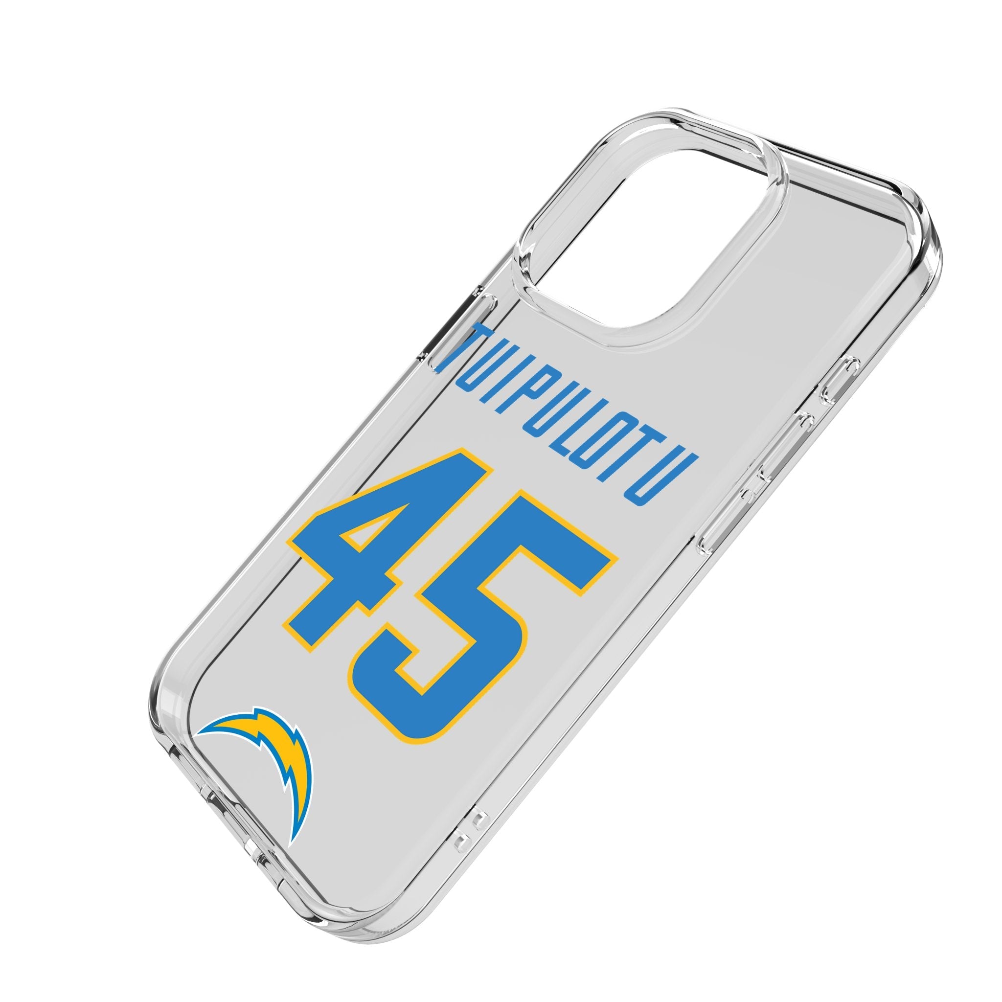 Tuli Tuipulotu Los Angeles Chargers 45 Game Tactic Clear Phone Case for Apple iPhone - Sports Gifts, Sports Memorabilia, Sports Collectibles, Fan Shop