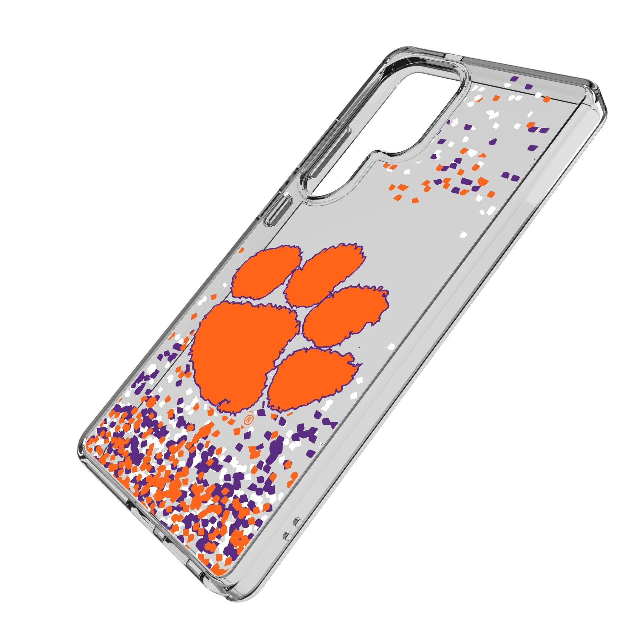 Clemson University Tigers Confetti Clear Phone Case for Samsung Galaxy - Sports Gifts, Sports Memorabilia, Sports Collectibles, Fan Shop