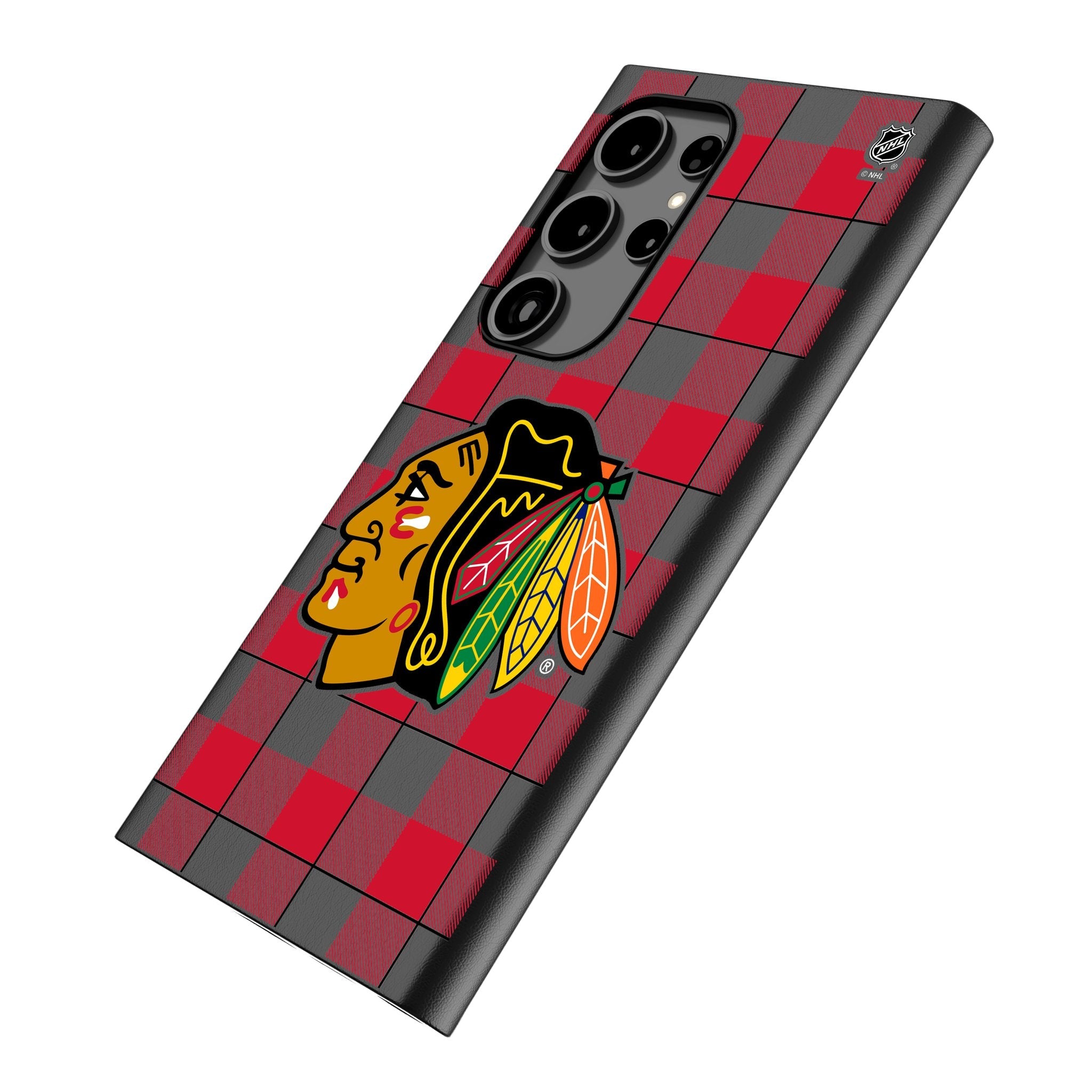 Chicago Blackhawks Plaid MagSafe Compatible Phone Case for Samsung Galaxy - Sports Gifts, Sports Memorabilia, Sports Collectibles, Fan Shop