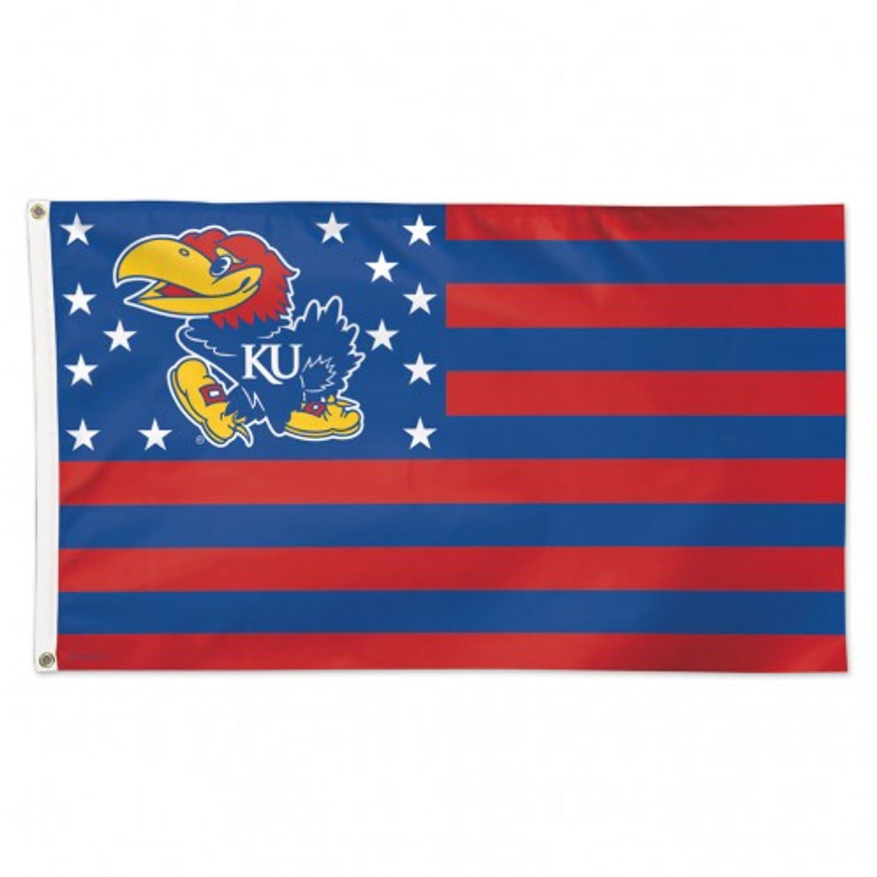 Kansas Jayhawks Flag 3x5 Deluxe Style Stars and Stripes Design - Sports Collectibles, Sports Memorabilia, Sports Fan Shop, Sports Gifts