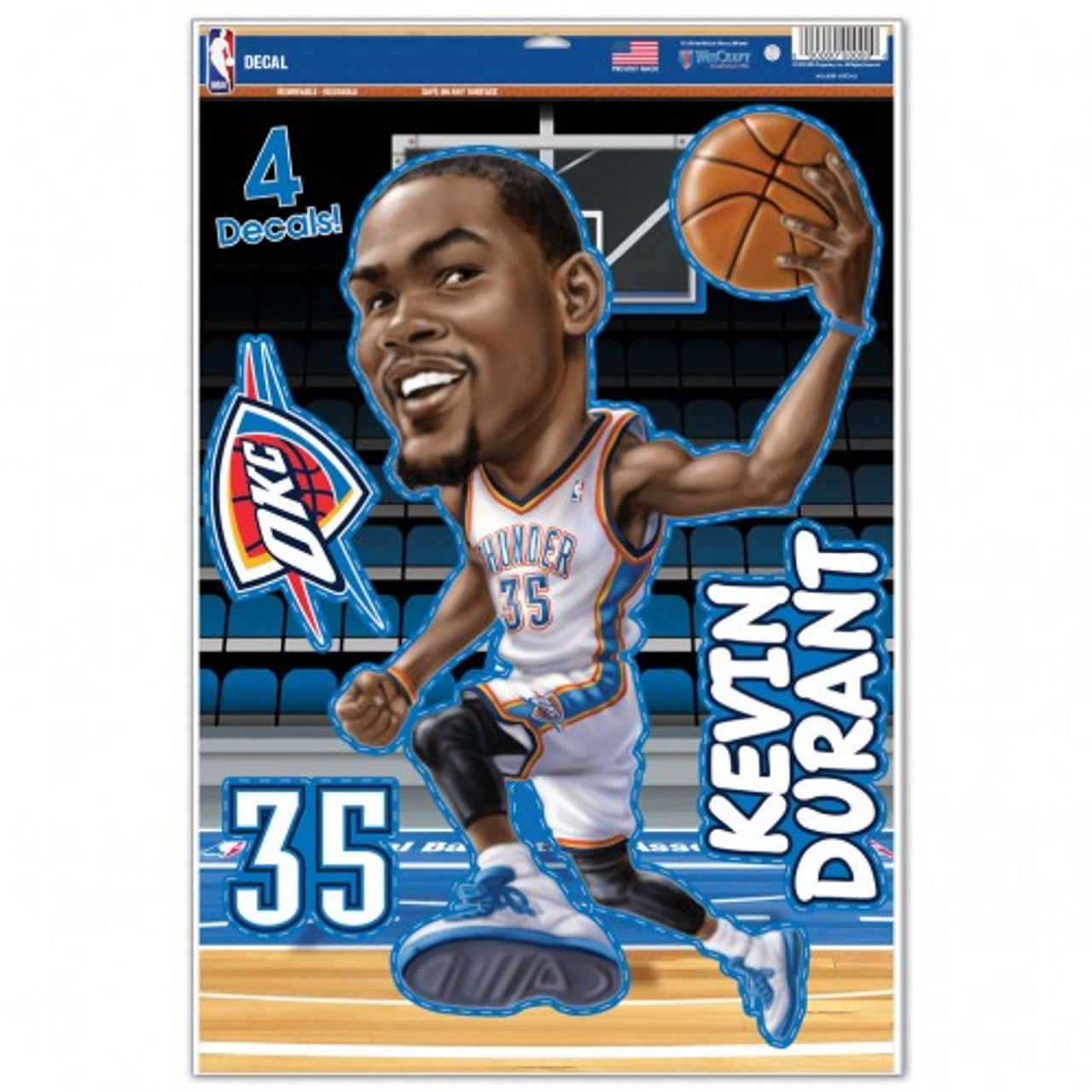 Oklahoma City Thunder Decal 11x17 Multi Use Kevin Durant Caricature Design - Sports Collectibles, Sports Memorabilia, Sports Fan Shop, Sports Gifts