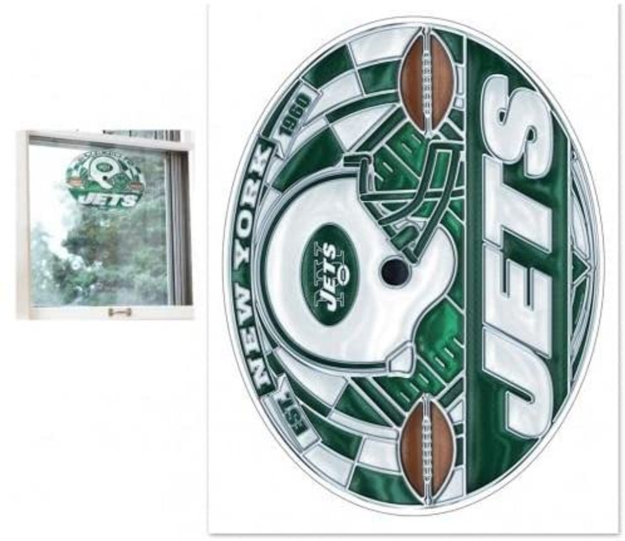 New York Jets Decal 11x17 Multi Use stained Glass Style - Sports Collectibles, Sports Memorabilia, Sports Fan Shop, Sports Gifts