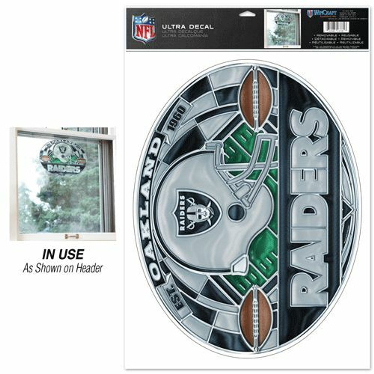 Oakland Raiders Decal 11x17 Multi Use stained Glass Style - Sports Collectibles, Sports Memorabilia, Sports Fan Shop, Sports Gifts