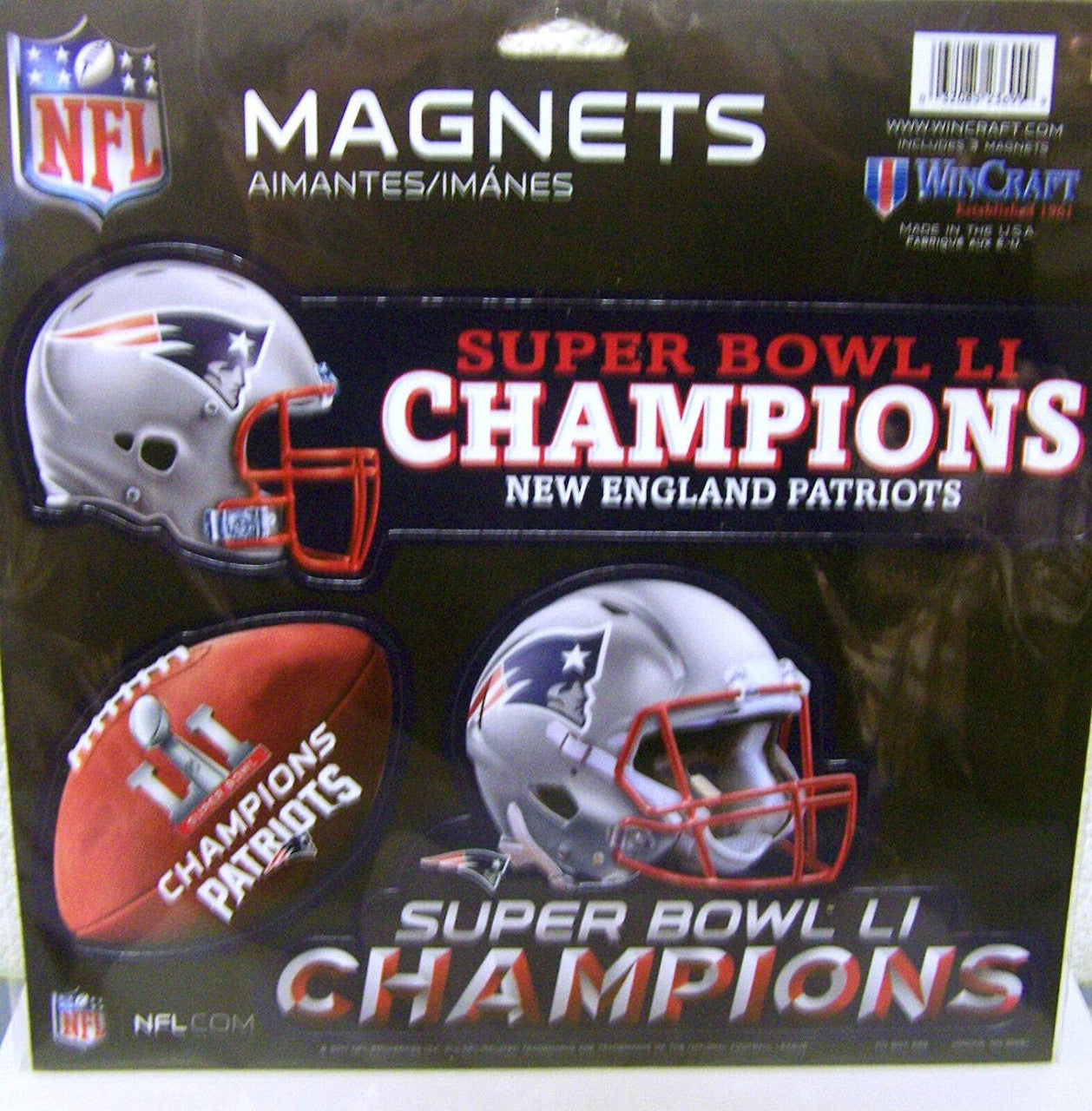 New England Patriots Magnets 11x11 Die Cut Vinyl Set of 3 Super Bowl 51 Champions Design - Sports Collectibles, Sports Memorabilia, Sports Fan Shop, Sports Gifts