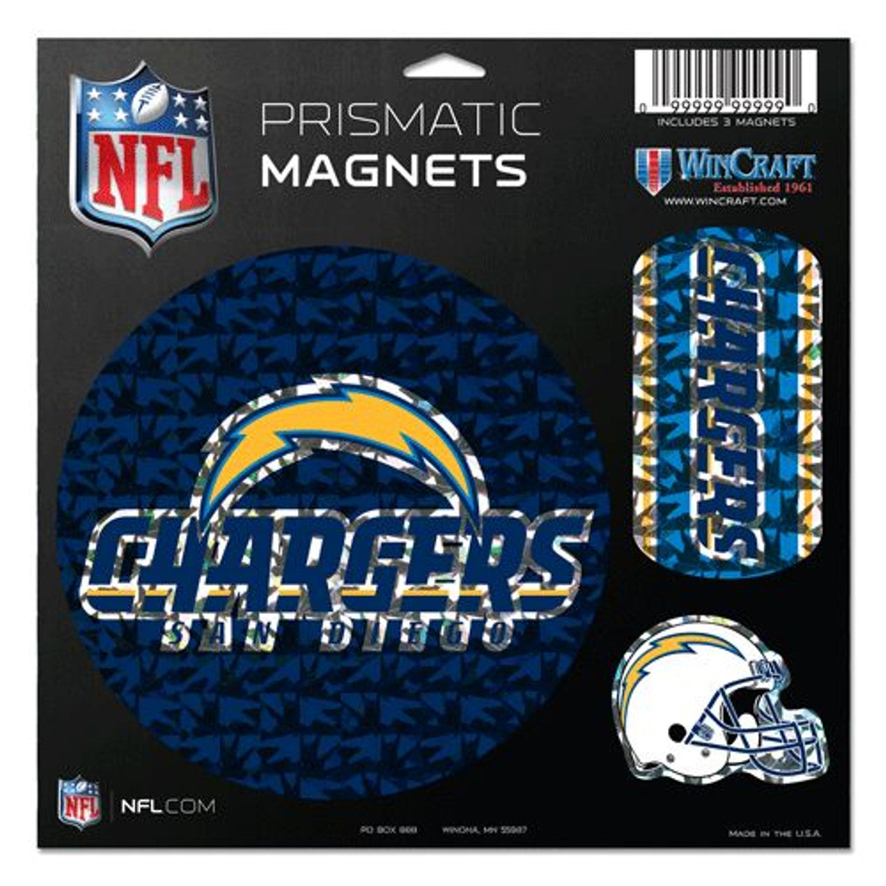 San Diego Chargers Magnets 11x11 Die Cut Prismatic Set of 3 - Sports Collectibles, Sports Memorabilia, Sports Fan Shop, Sports Gifts