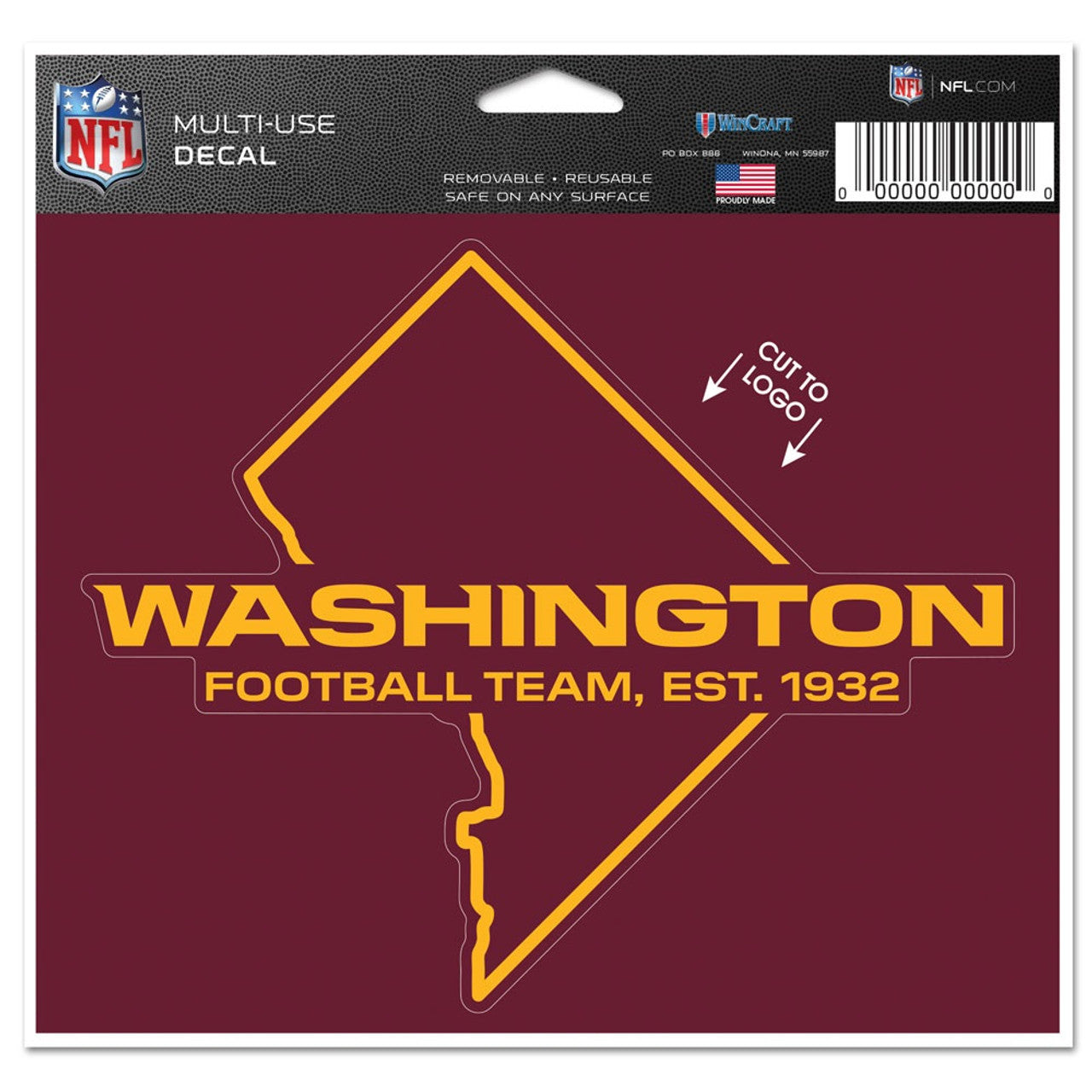 Washington Football Team Decal 5x6 Multi Use Color Cut to Logo Special Order - Sports Collectibles, Sports Memorabilia, Sports Fan Shop, Sports Gifts