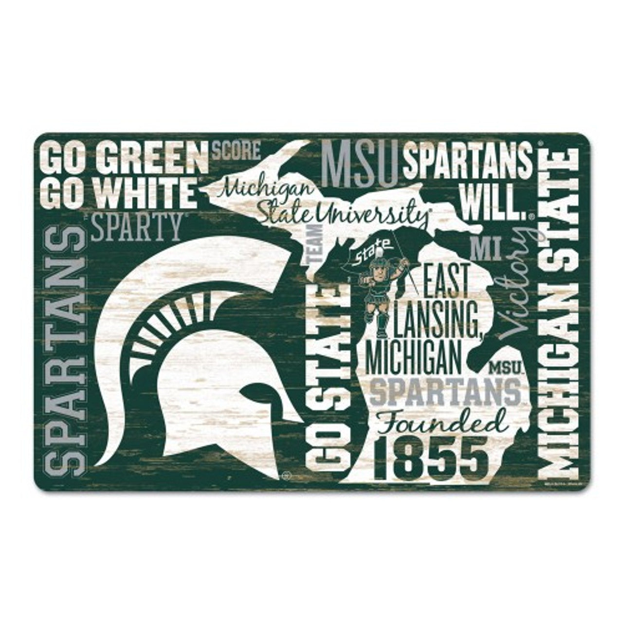 Michigan State Spartans Sign 11x17 Wood Wordage Design - Sports Collectibles, Sports Memorabilia, Sports Fan Shop, Sports Gifts