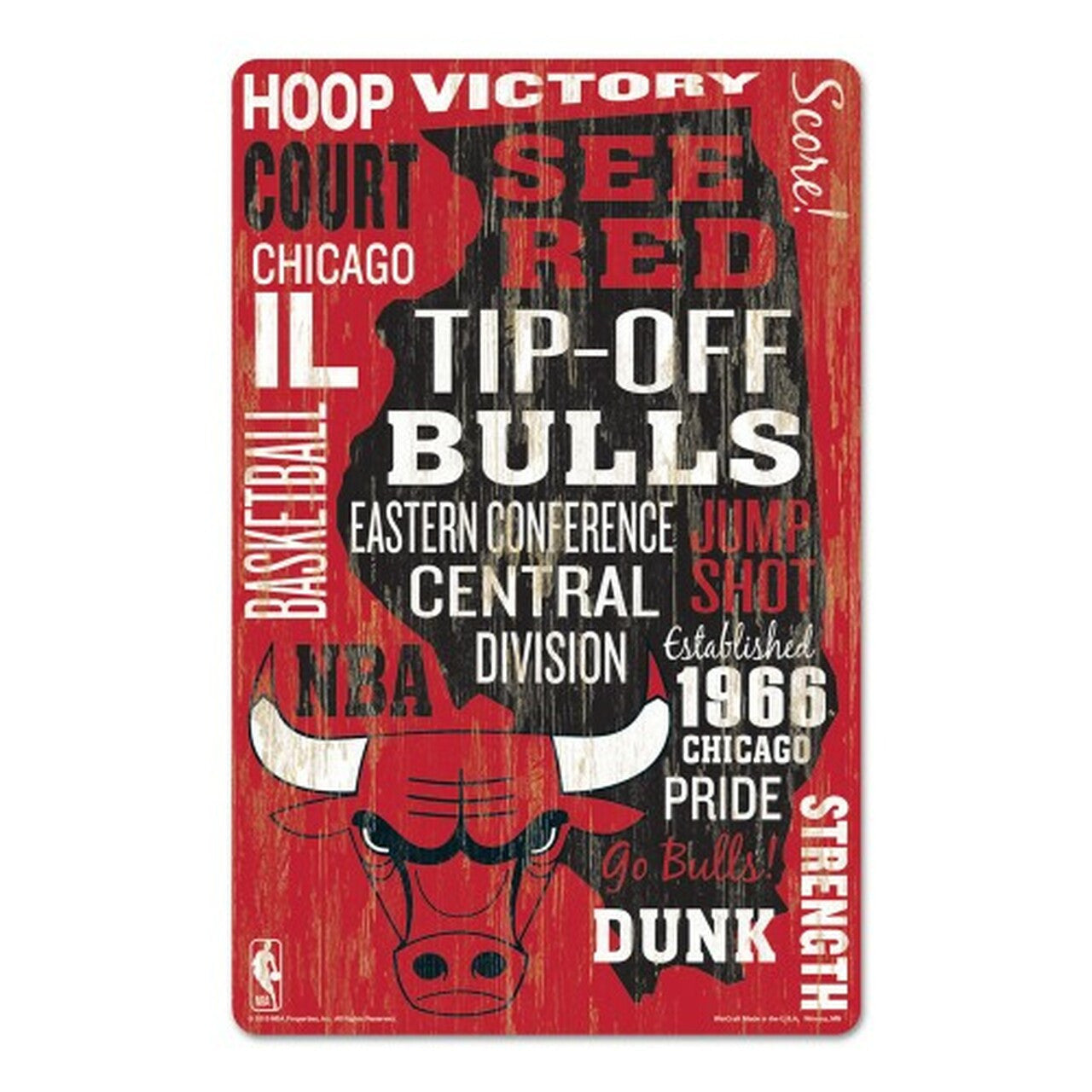 Chicago Bulls Sign 11x17 Wood Wordage Design - Sports Collectibles, Sports Memorabilia, Sports Fan Shop, Sports Gifts