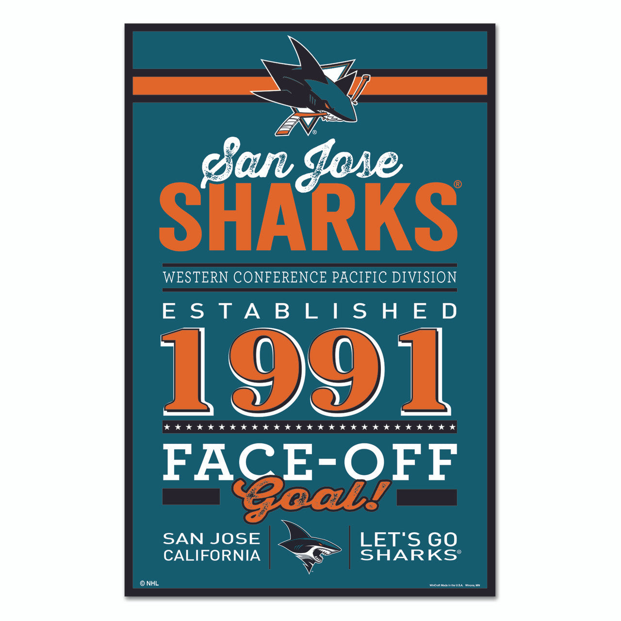 San Jose Sharks Sign 11x17 Wood Established Design - Sports Collectibles, Sports Memorabilia, Sports Fan Shop, Sports Gifts