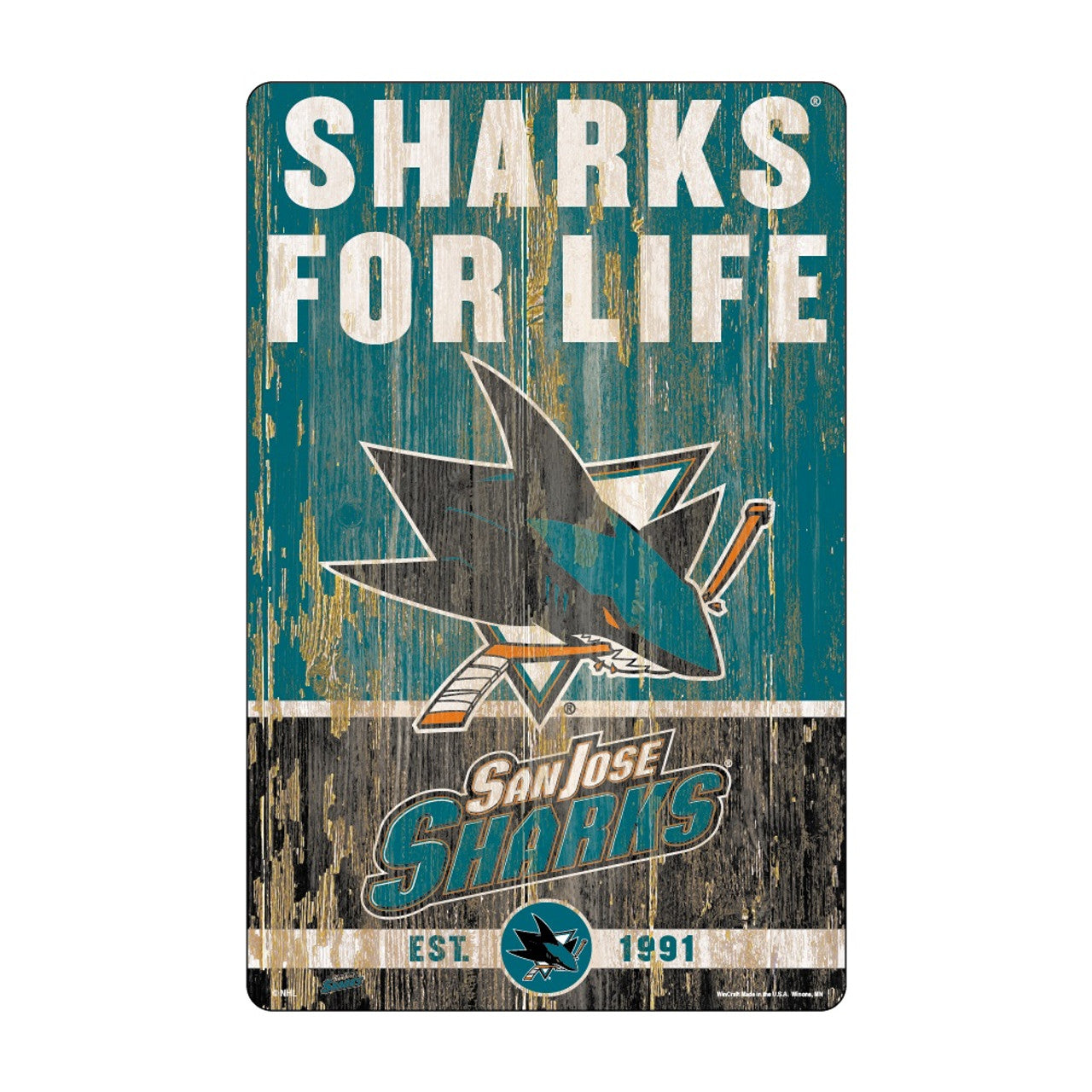 San Jose Sharks Sign 11x17 Wood Slogan Design - Sports Collectibles, Sports Memorabilia, Sports Fan Shop, Sports Gifts