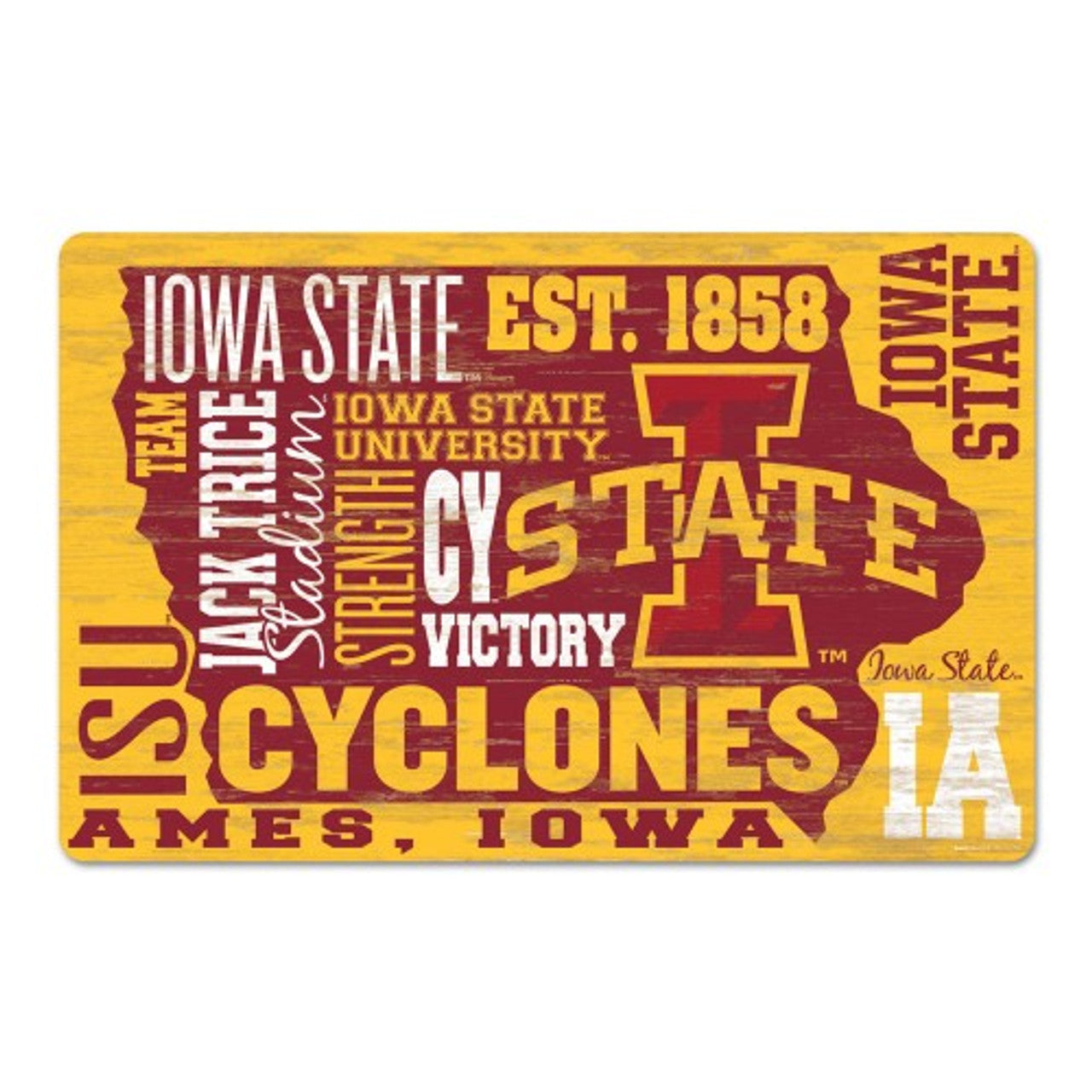 Iowa State Cyclones Sign 11x17 Wood Wordage Design - Sports Collectibles, Sports Memorabilia, Sports Fan Shop, Sports Gifts