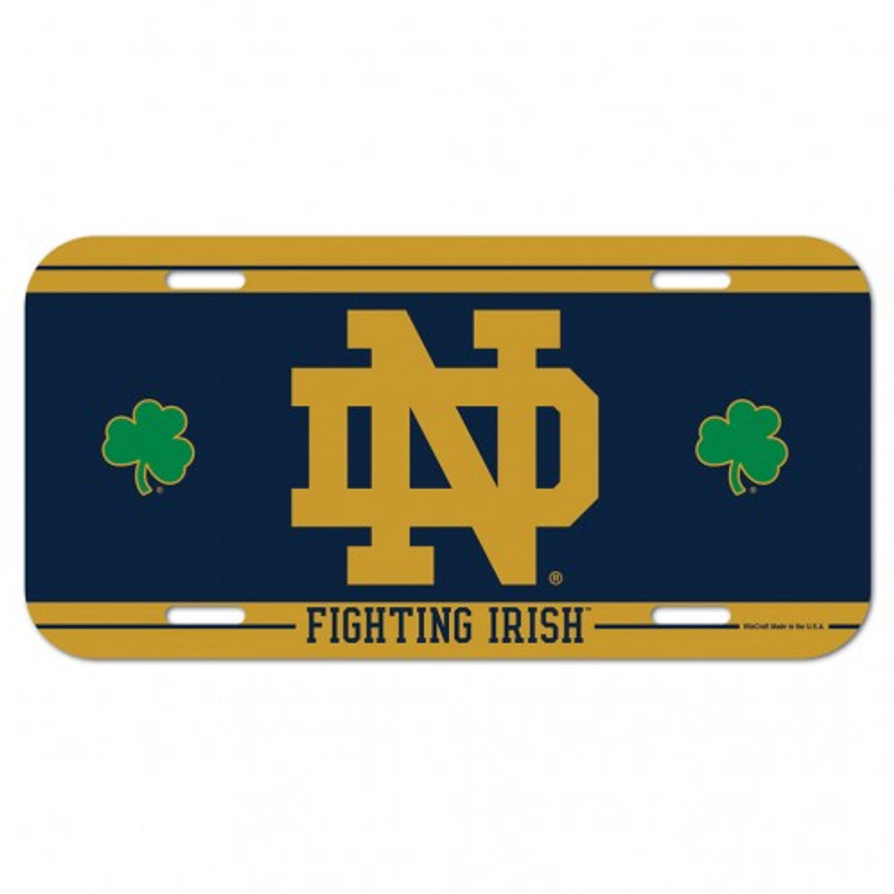 Notre Dame Fighting Irish License Plate Plastic Shamrocks Design - Sports Collectibles, Sports Memorabilia, Sports Fan Shop, Sports Gifts