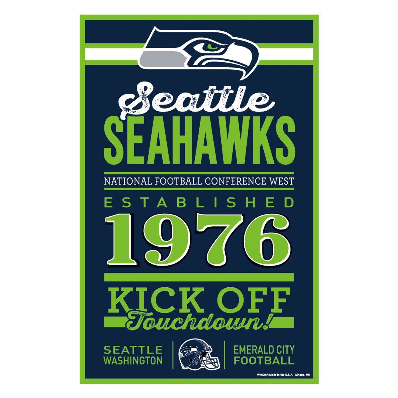 Seattle Seahawks Sign 11x17 Wood Established Design - Sports Collectibles, Sports Memorabilia, Sports Fan Shop, Sports Gifts