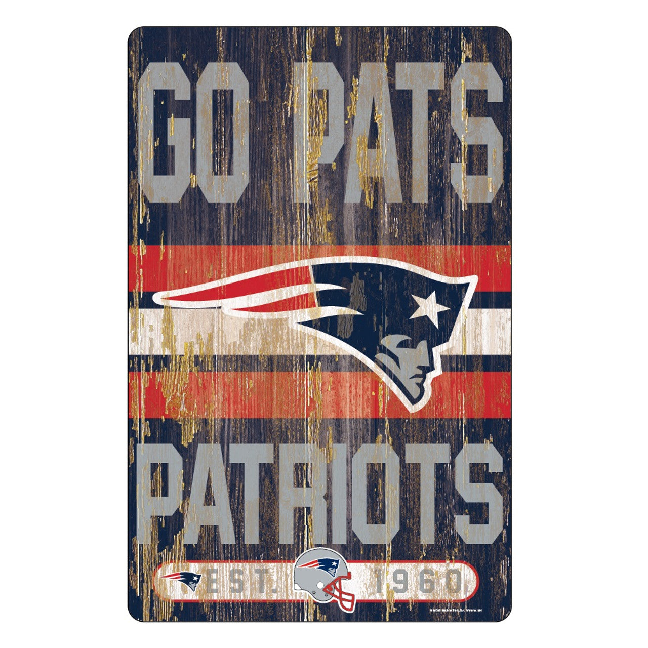 New England Patriots Sign 11x17 Wood Slogan Design - Sports Collectibles, Sports Memorabilia, Sports Fan Shop, Sports Gifts
