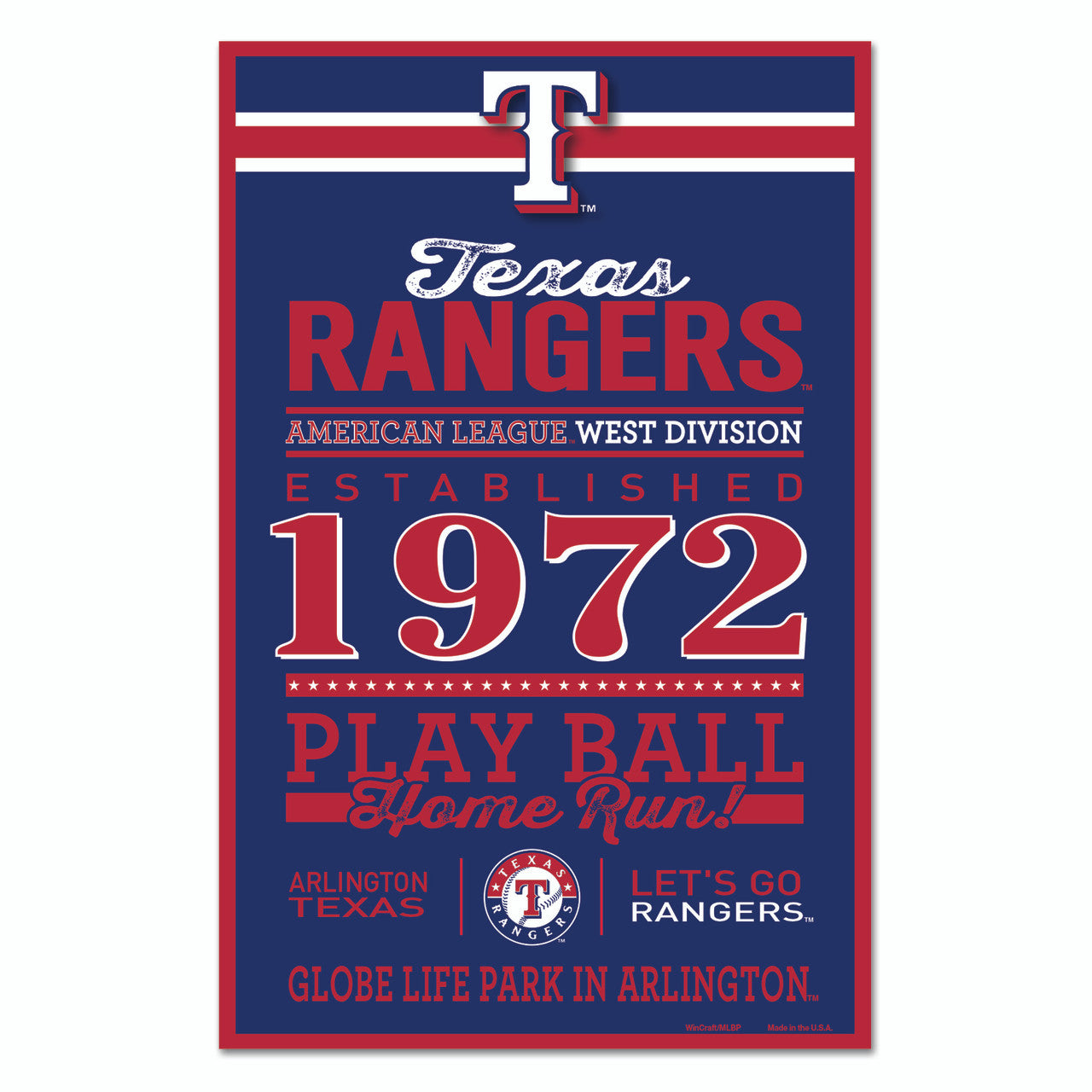 Texas Rangers Sign 11x17 Wood Established Design - Special Order - Sports Collectibles, Sports Memorabilia, Sports Fan Shop, Sports Gifts