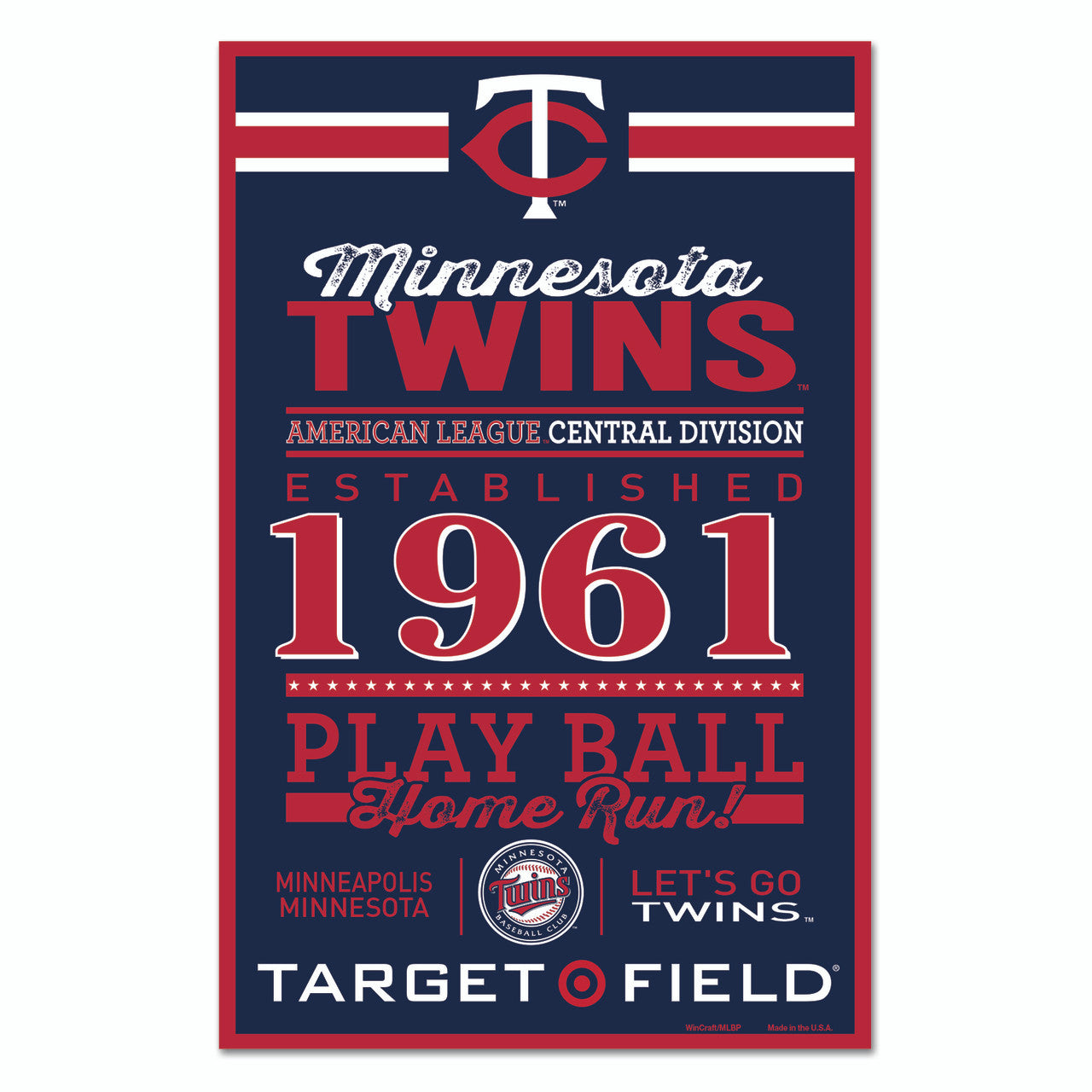 Minnesota Twins Sign 11x17 Wood Established Design - Sports Collectibles, Sports Memorabilia, Sports Fan Shop, Sports Gifts