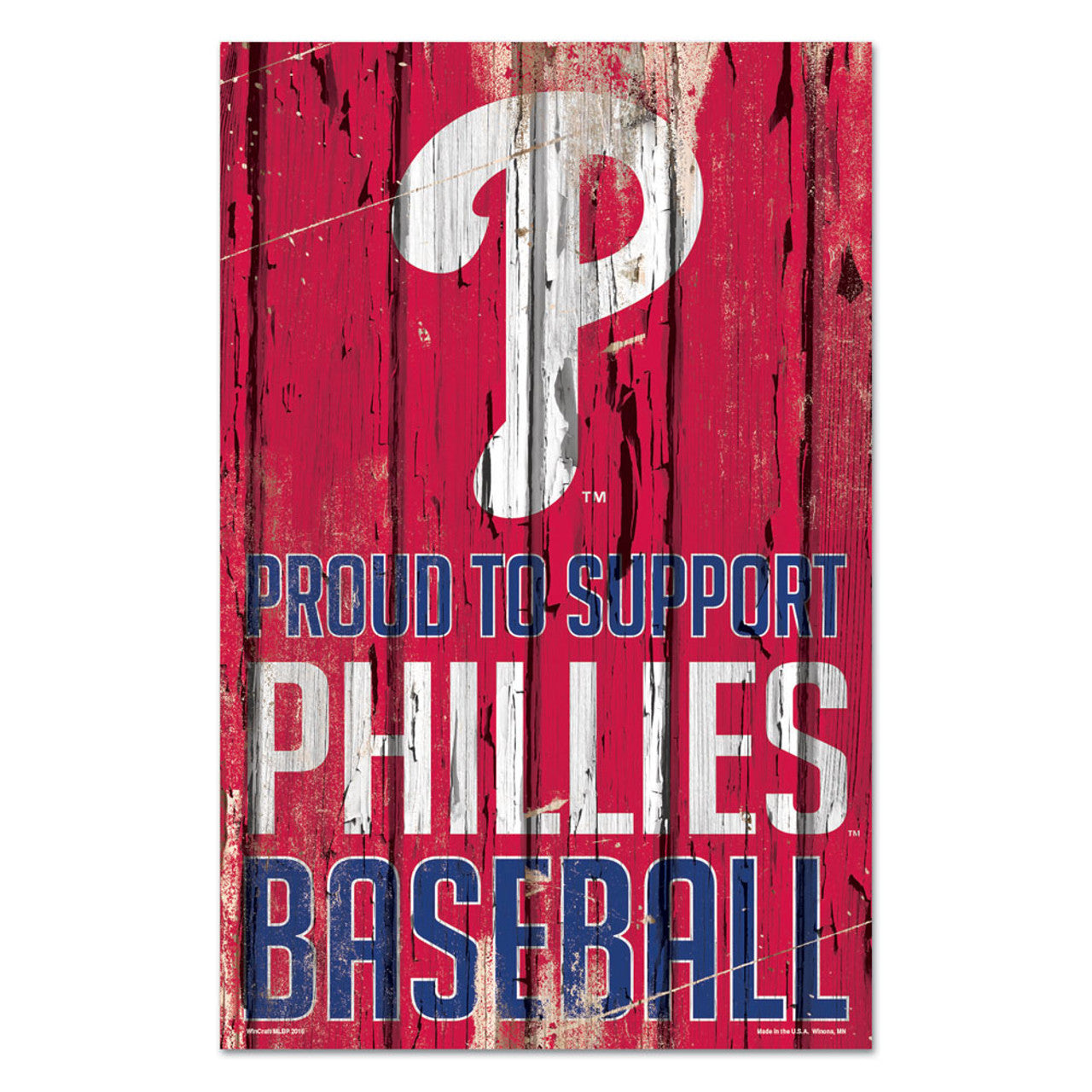 Philadelphia Phillies Sign 11x17 Wood Proud to Support Design - Special Order - Sports Collectibles, Sports Memorabilia, Sports Fan Shop, Sports Gifts