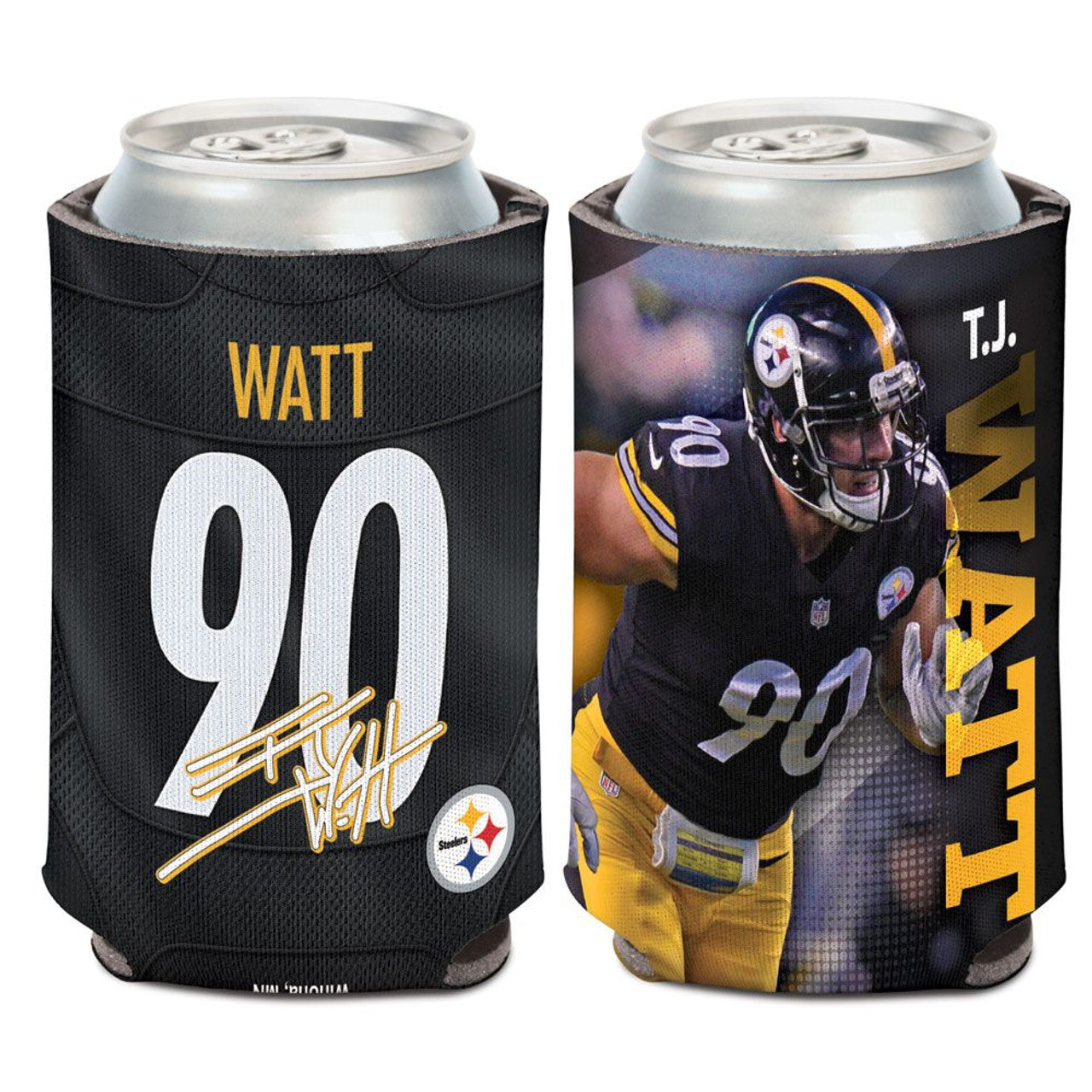 Pittsburgh Steelers Can Cooler TJ Watt Design - Sports Collectibles, Sports Memorabilia, Sports Fan Shop, Sports Gifts