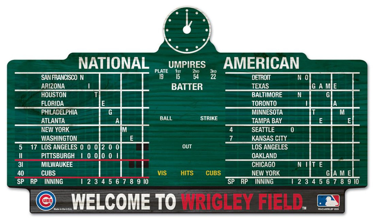 Chicago Cubs Sign 11x17 Wood Scoreboard Design - Sports Collectibles, Sports Memorabilia, Sports Fan Shop, Sports Gifts