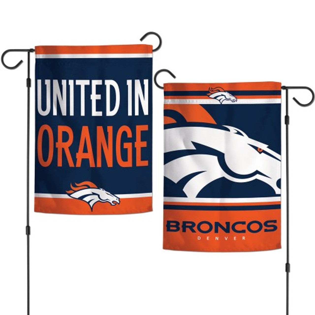 Denver Broncos Flag 12x18 Garden Style 2 Sided Slogan Design - Special Order - Sports Collectibles, Sports Memorabilia, Sports Fan Shop, Sports Gifts