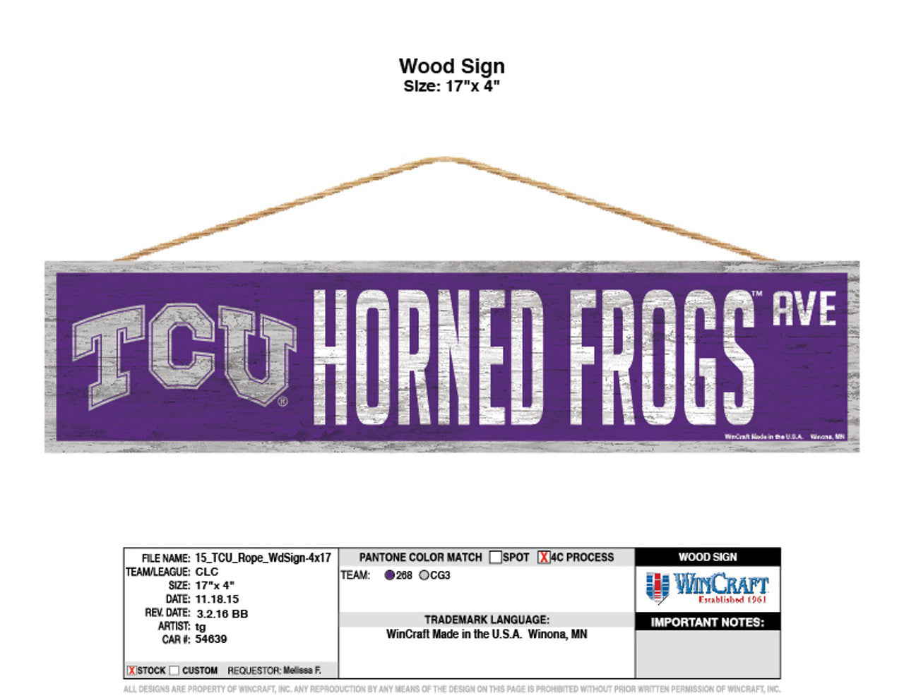 TCU Horned Frogs Sign 4x17 Wood Avenue Design - Sports Collectibles, Sports Memorabilia, Sports Fan Shop, Sports Gifts