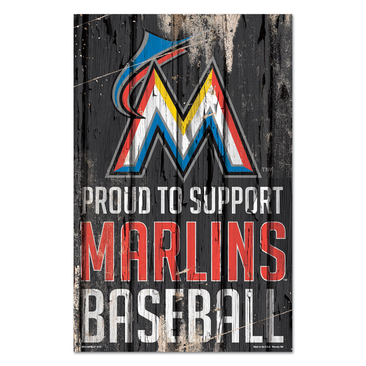 Miami Marlins Sign 11x17 Wood Proud to Support Design - Special Order - Sports Collectibles, Sports Memorabilia, Sports Fan Shop, Sports Gifts