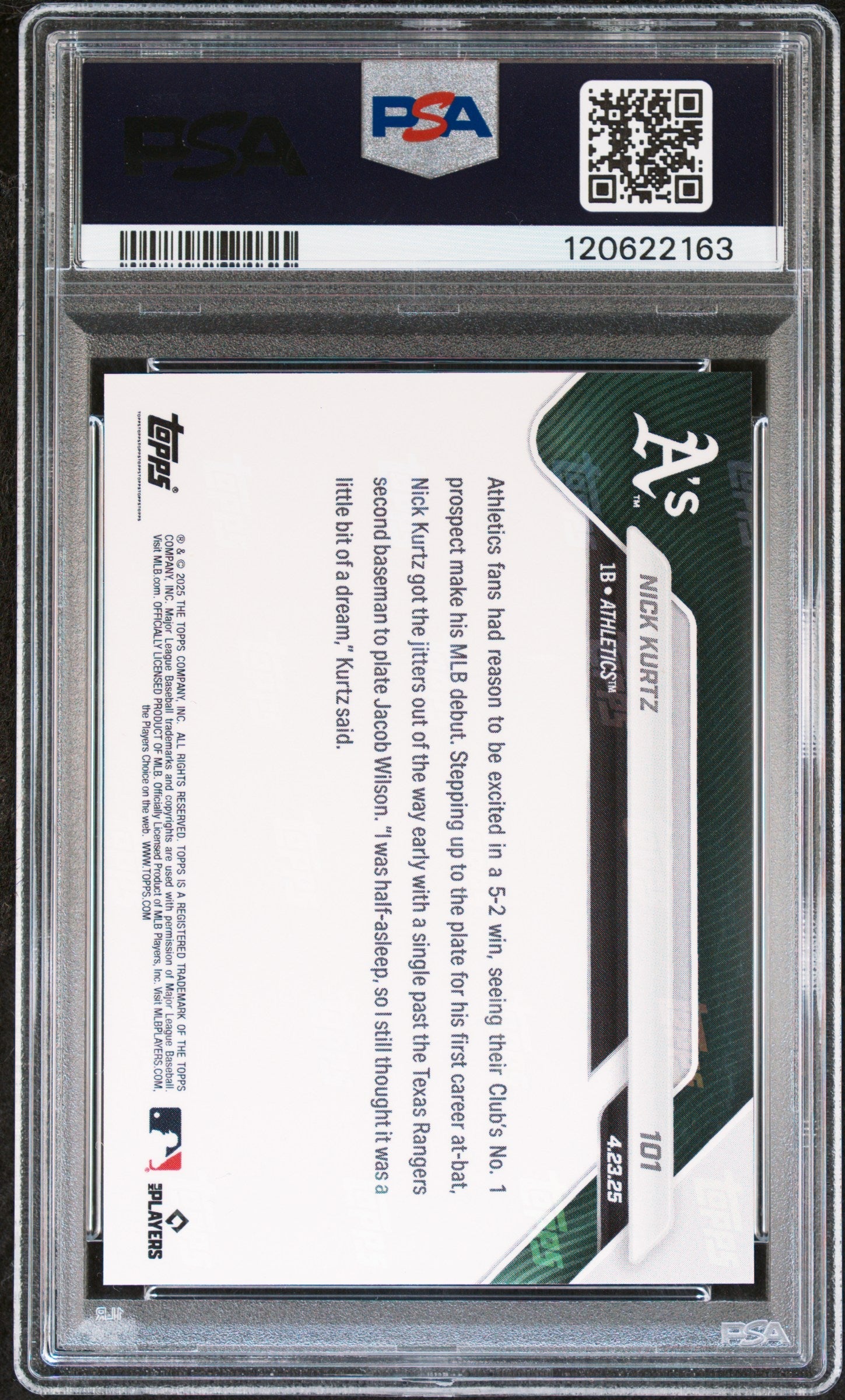 Graded 2025 Topps Now Nick Kurtz #101 Rookie RC Baseball Card PSA 8 Near Mint