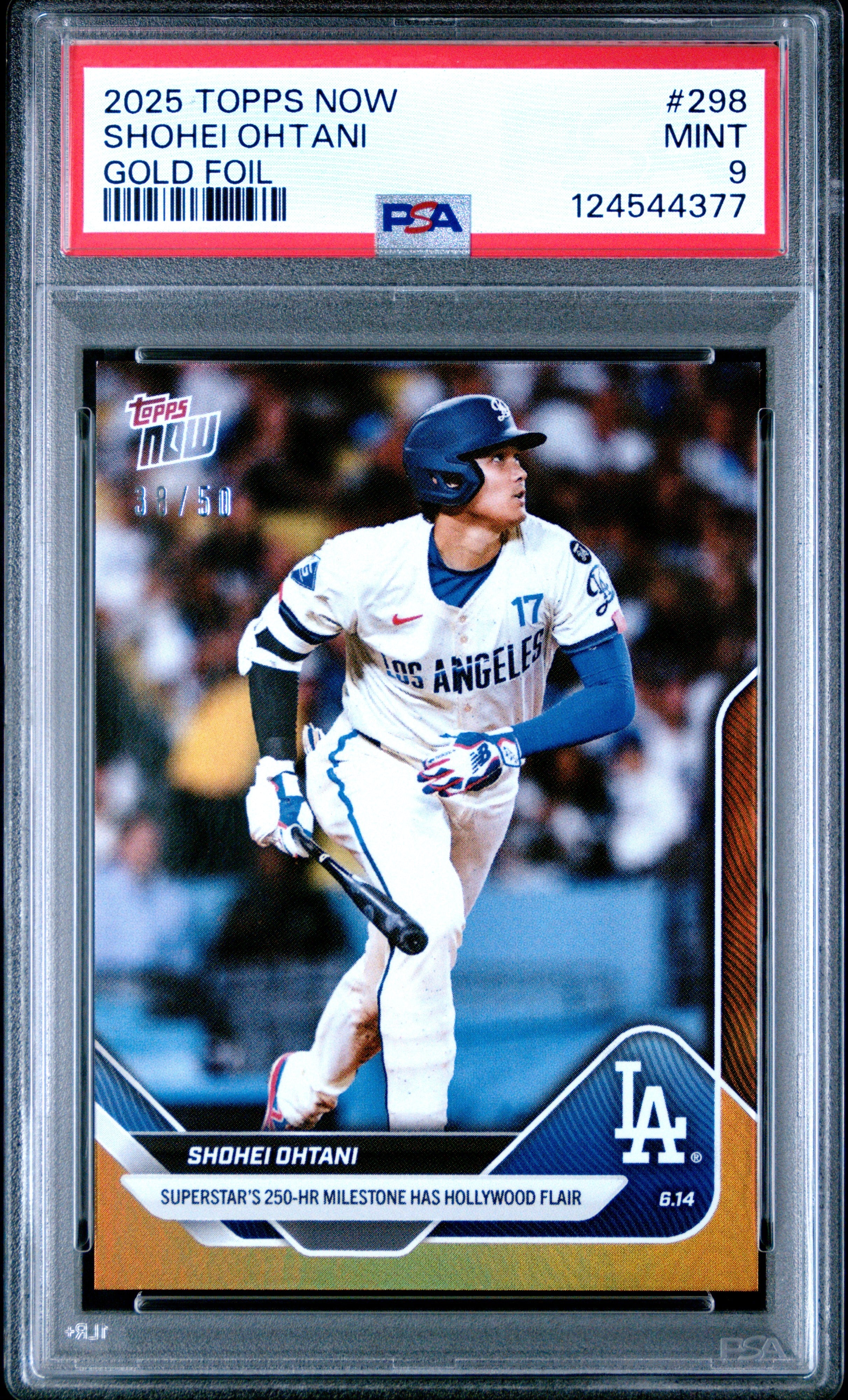 Graded 2025 Topps Now Shohei Ohtani #298 Gold Foil /50 Baseball Card PSA 9 Mint