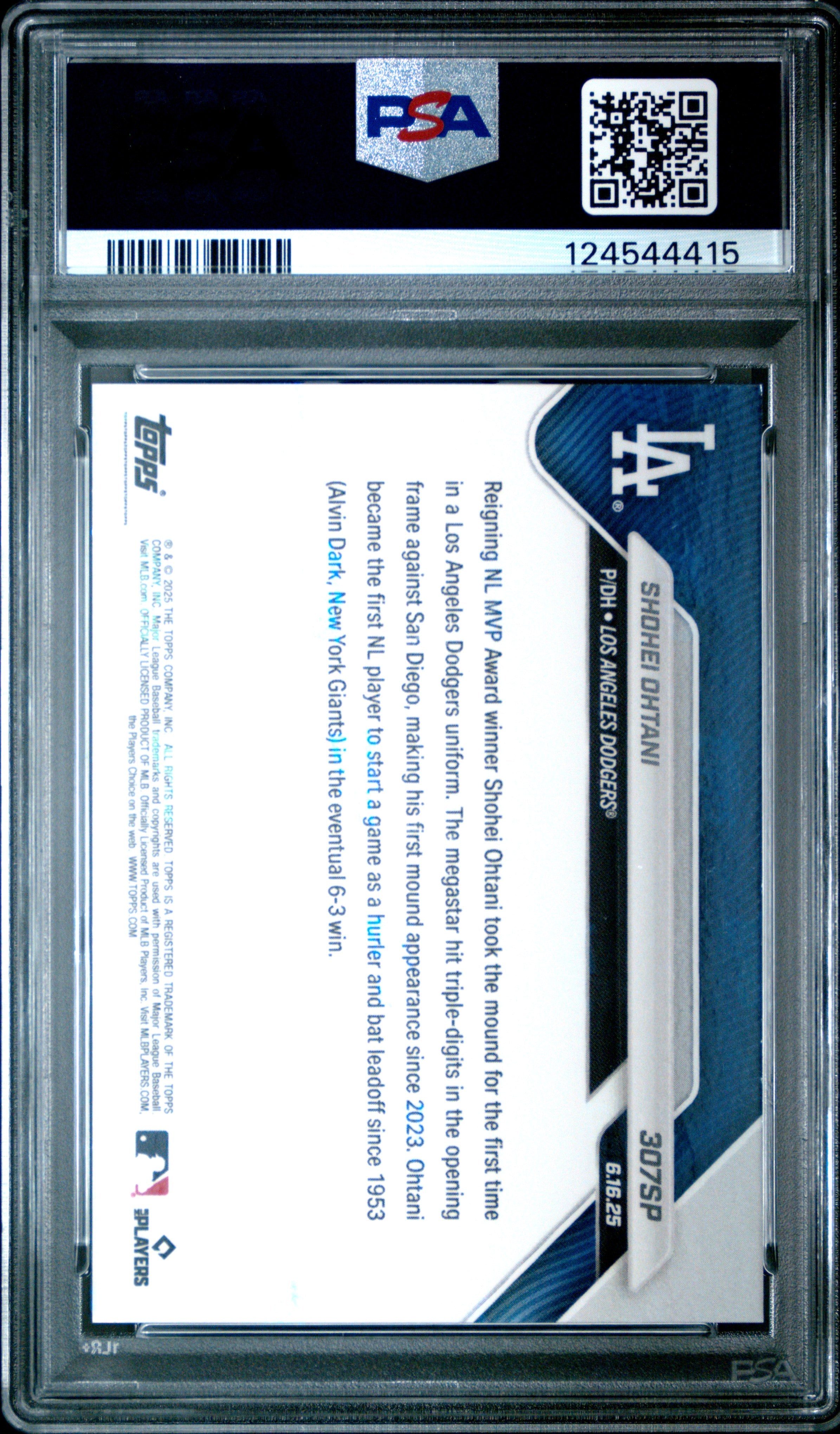 Graded 2025 Topps Now Shohei Ohtani #307SP Baseball Card PSA 10 Gem Mint