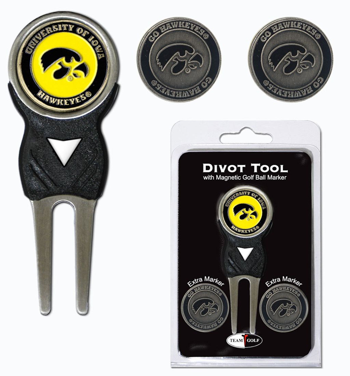 Iowa Hawkeyes Golf Divot Tool with 3 Markers - Special Order - Sports Collectibles, Sports Memorabilia, Sports Fan Shop, Sports Gifts