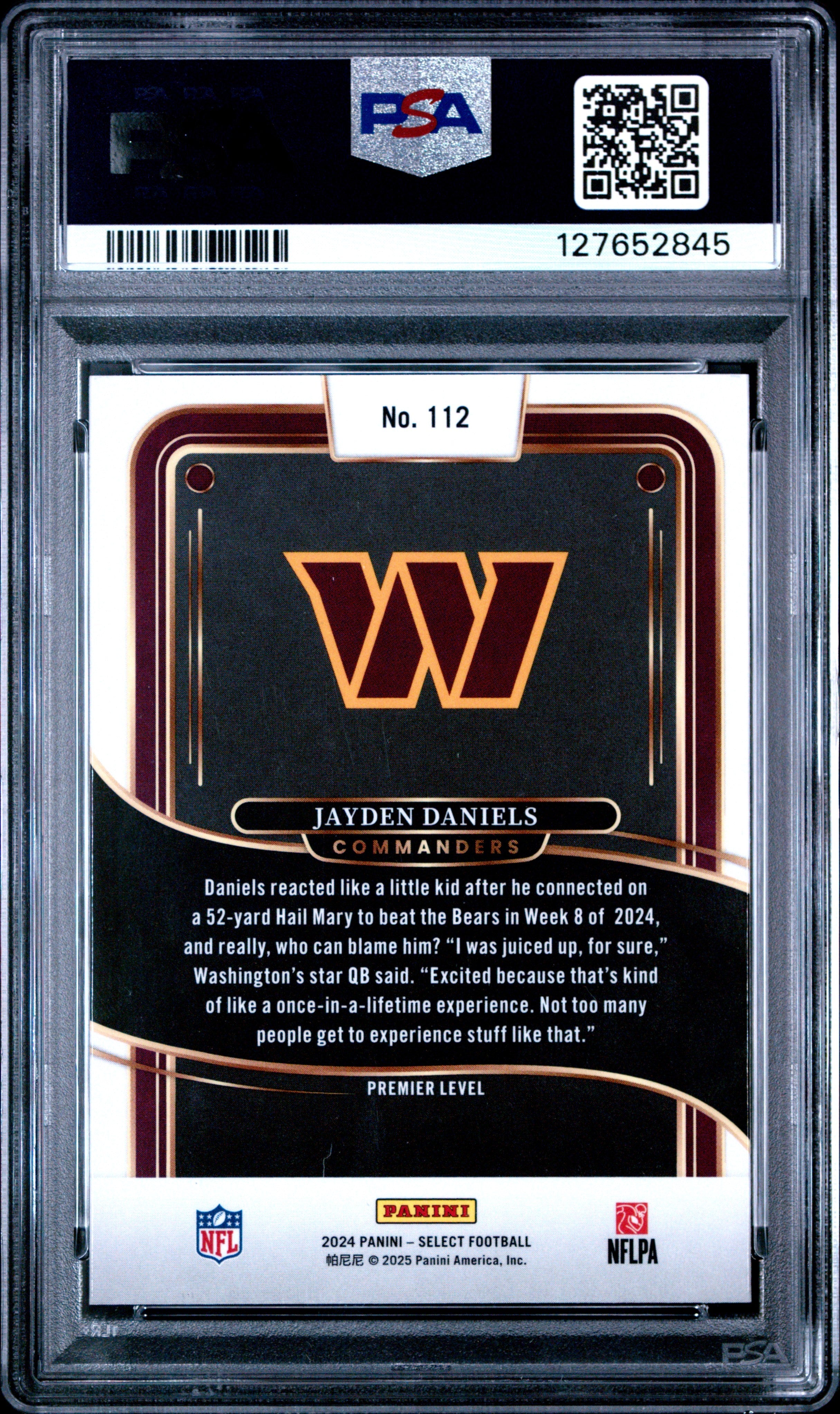 Graded 2024 Panini Select Jayden Daniels #112 Rookie RC Football Card PSA 10 Gem Mint