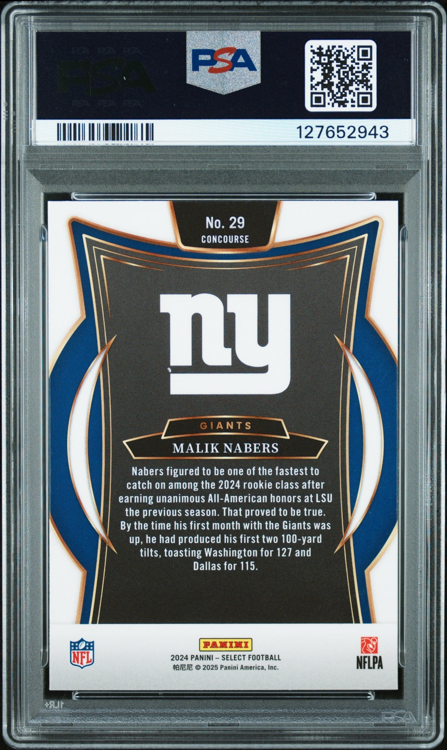 Graded 2024 Panini Select Malik Nabers #29 Rookie RC Football Card PSA 9 Mint