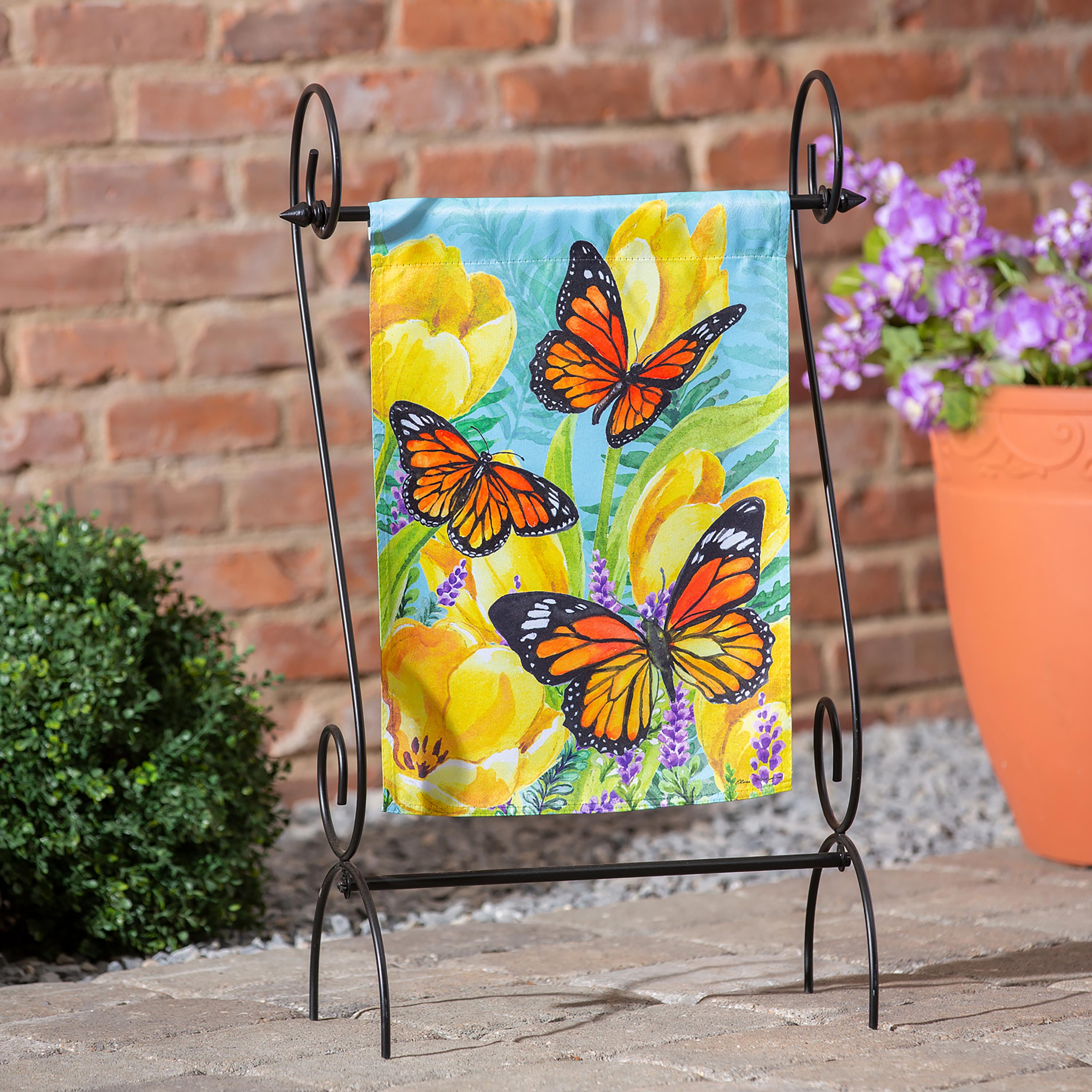 Tulip and Butterfly Garden Suede Flag - Sports Collectibles, Sports Memorabilia, Sports Fan Shop, Sports Gifts