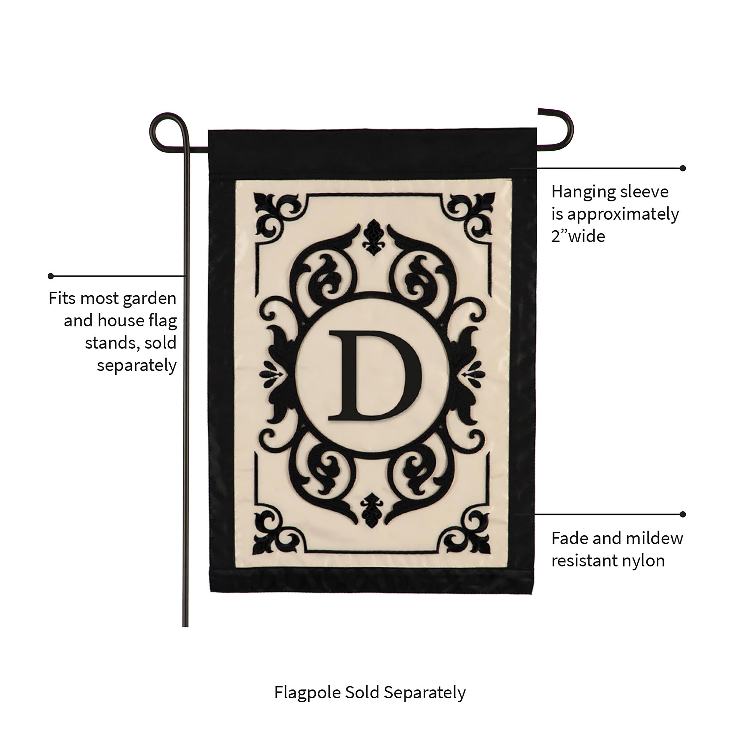 Cambridge Monogram Garden Applique Flag, Letter D - Sports Collectibles, Sports Memorabilia, Sports Fan Shop, Sports Gifts
