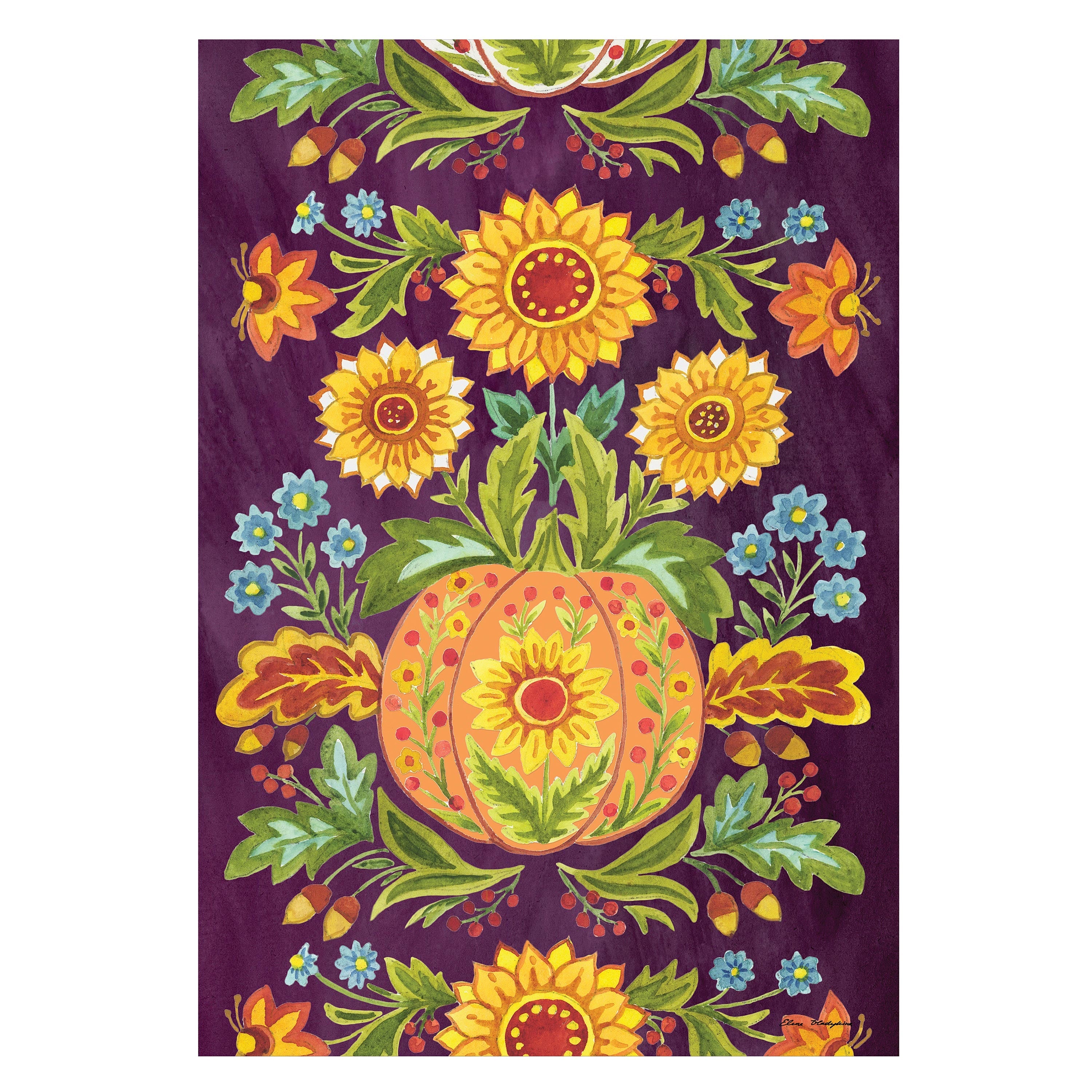Fall Flower & Pumpkin Suede House Flag - Sports Collectibles, Sports Memorabilia, Sports Fan Shop, Sports Gifts