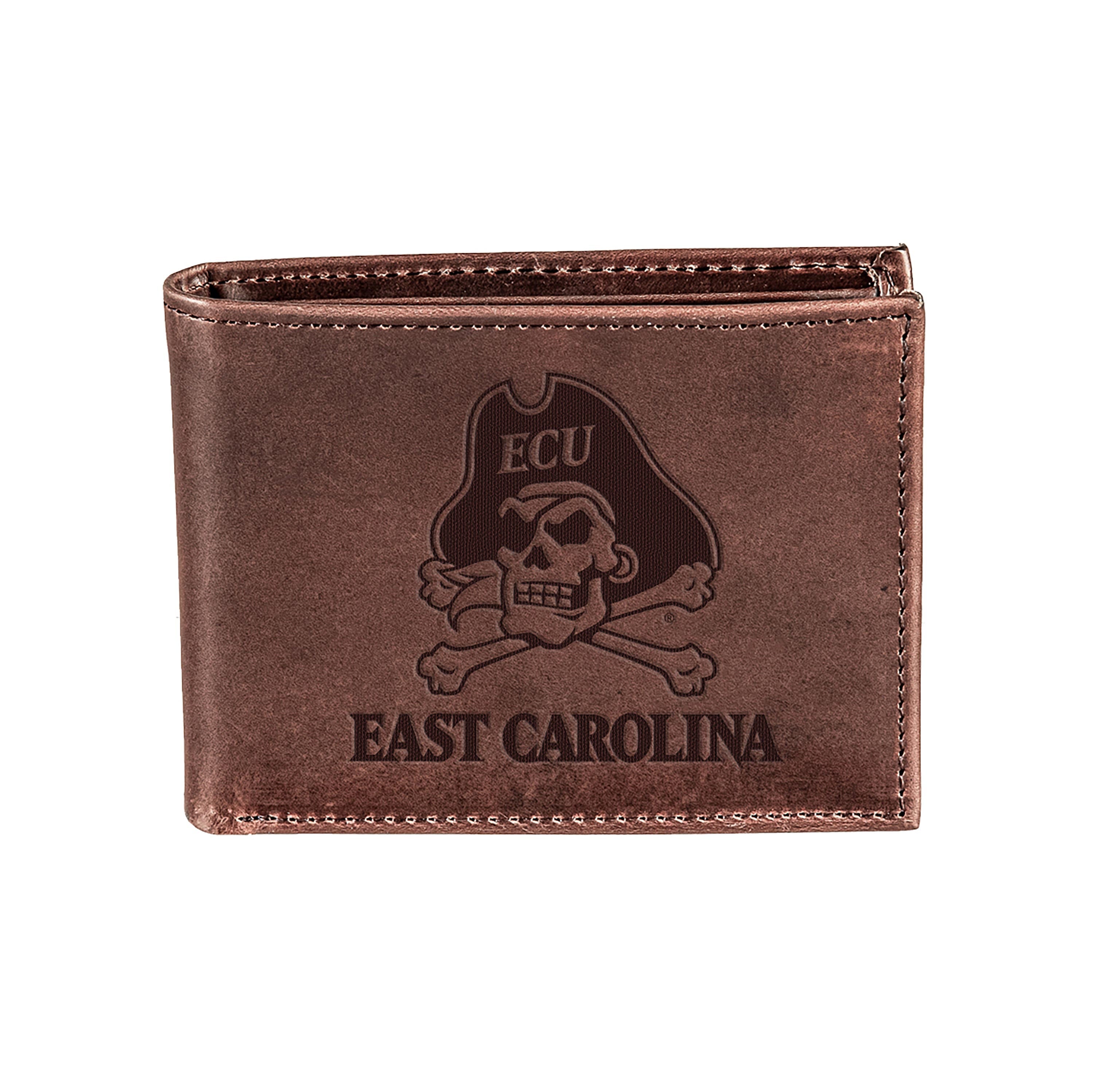 East Carolina University, Bi-Fold Wallet, Brown, CH, 100% Genuine Leather - Sports Collectibles, Sports Memorabilia, Sports Fan Shop, Sports Gifts