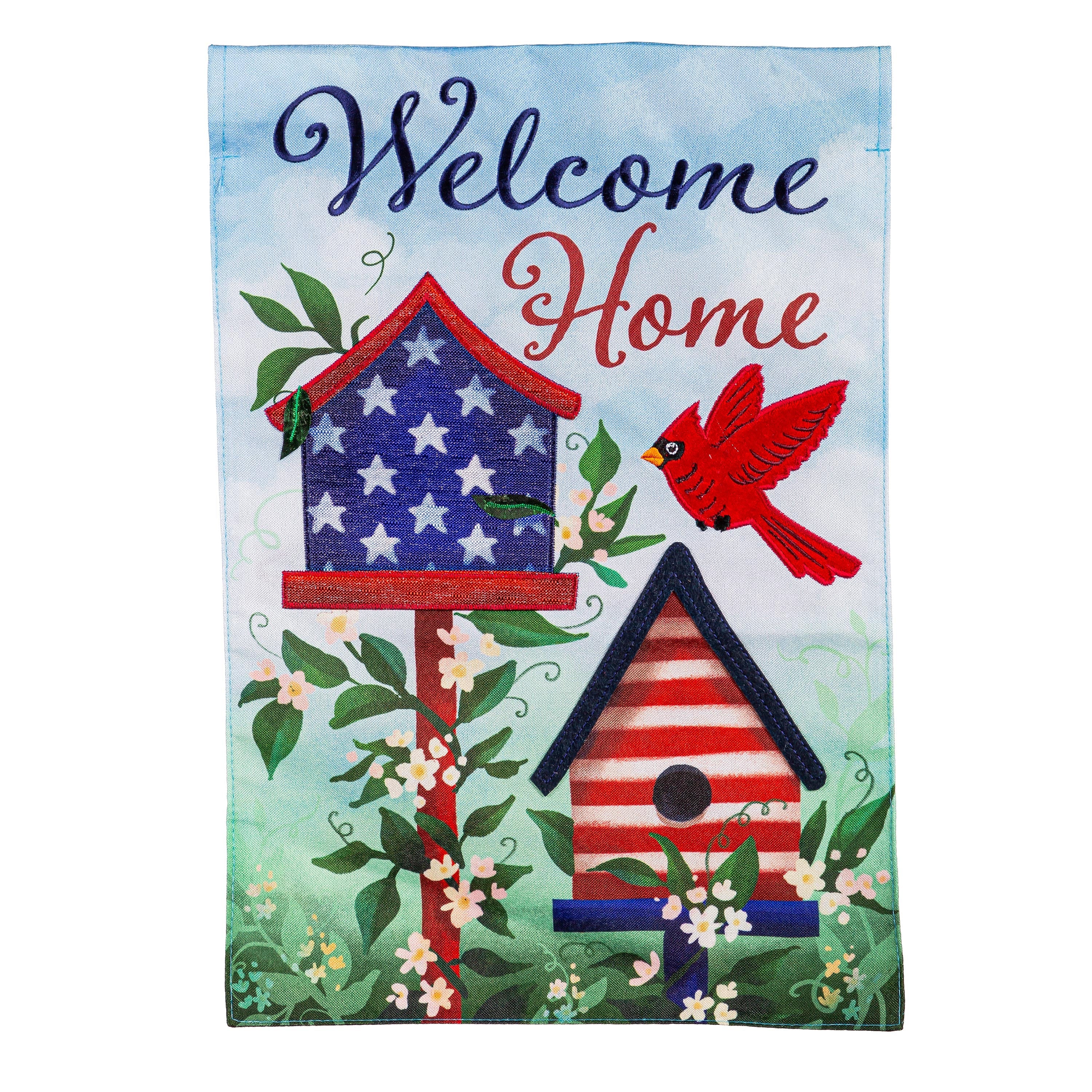 Patriotic Birdhouse Welcome Linen Garden Flag - Sports Collectibles, Sports Memorabilia, Sports Fan Shop, Sports Gifts