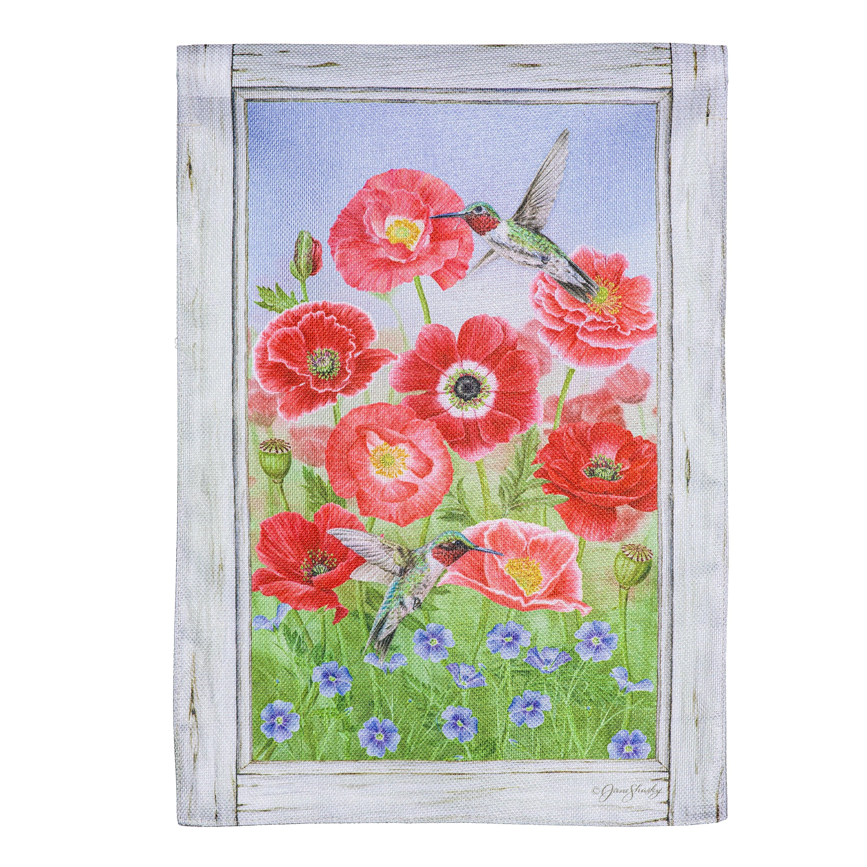 Poppy's and Hummingbirds Burlap Garden Flag - Sports Collectibles, Sports Memorabilia, Sports Fan Shop, Sports Gifts