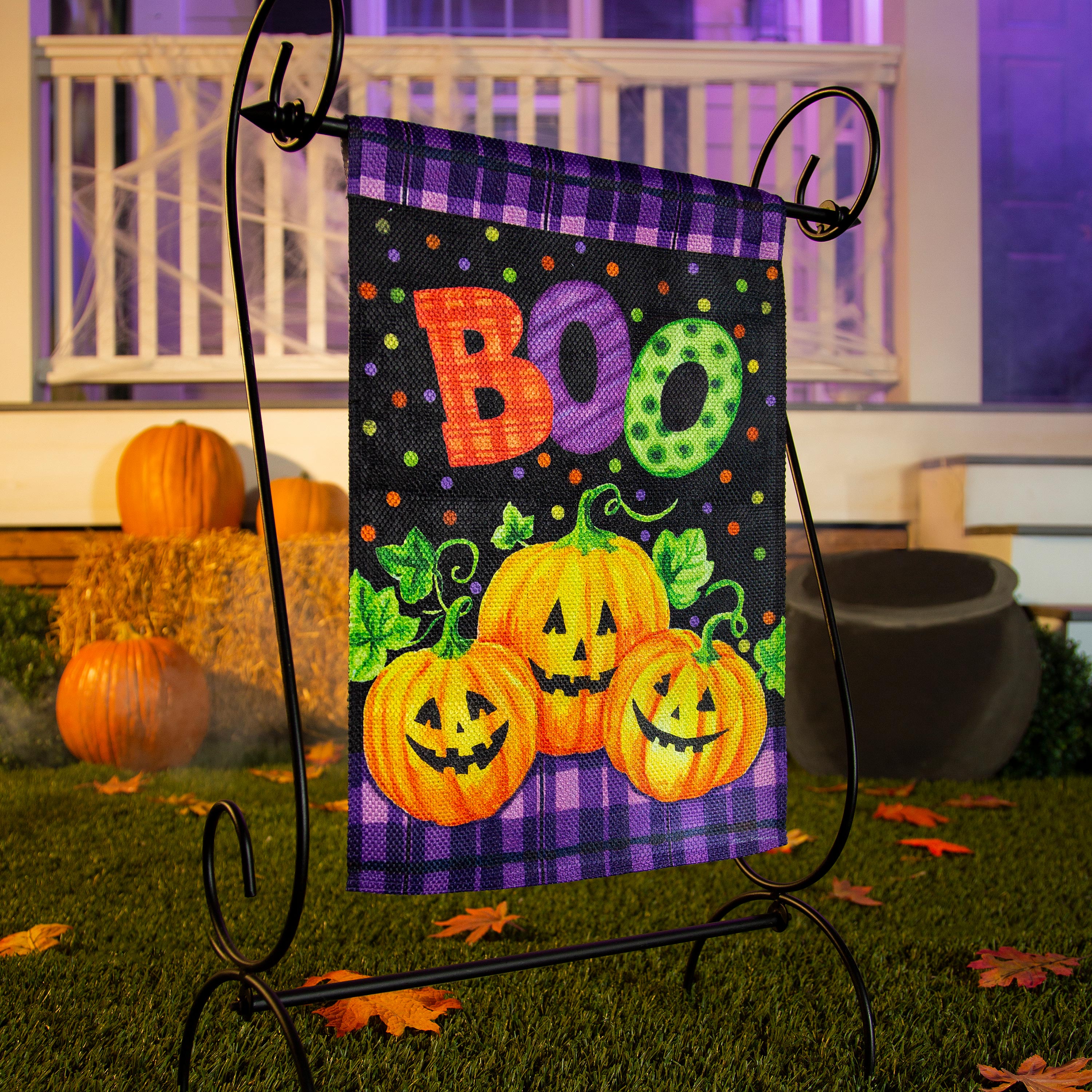 Boo Jack-o-Lanterns Garden Textured Suede Flag - Sports Collectibles, Sports Memorabilia, Sports Fan Shop, Sports Gifts