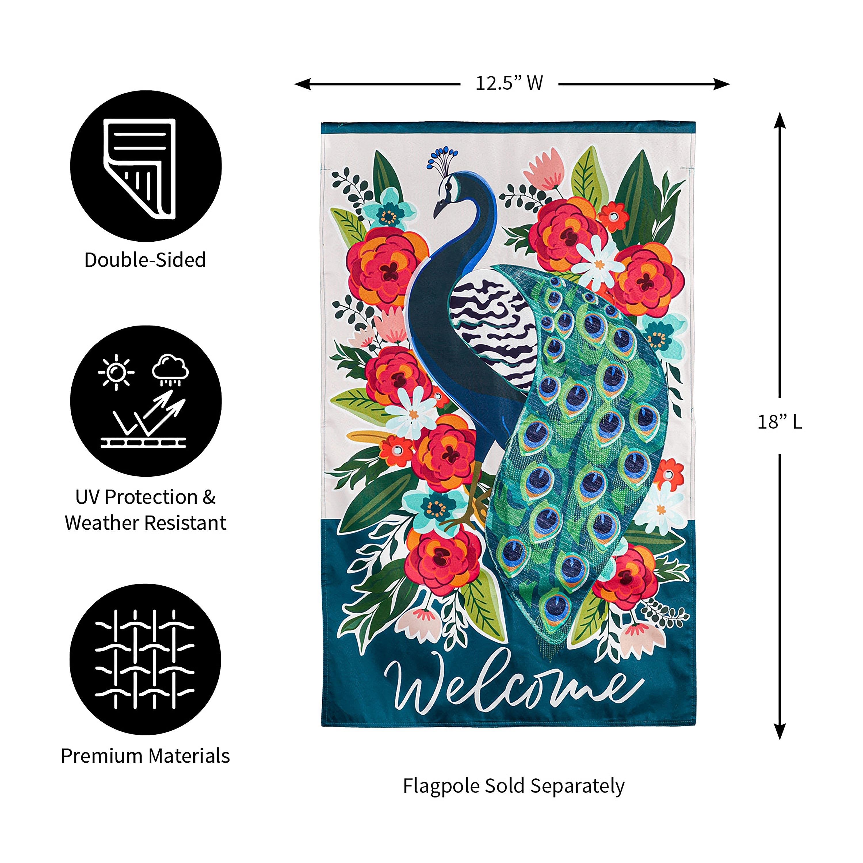 Floral Peacock Garden Linen Flag - Sports Collectibles, Sports Memorabilia, Sports Fan Shop, Sports Gifts