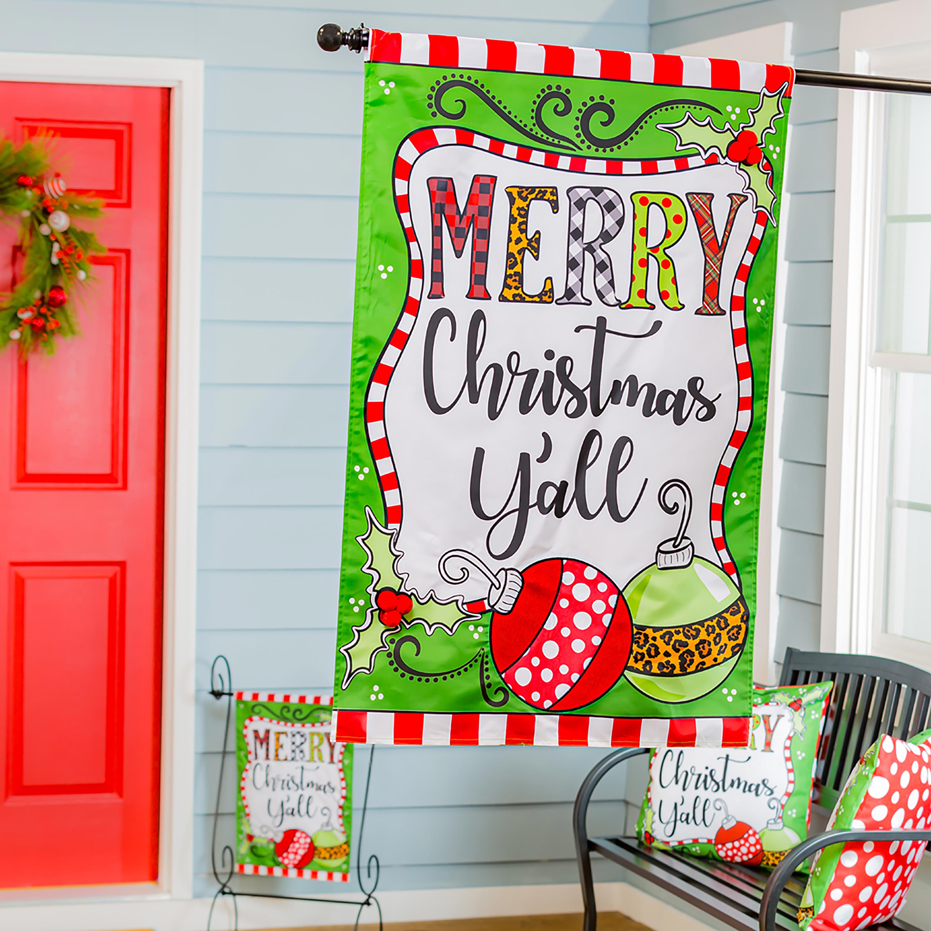 Merry Christmas Y'all Applique House Flag - Sports Collectibles, Sports Memorabilia, Sports Fan Shop, Sports Gifts