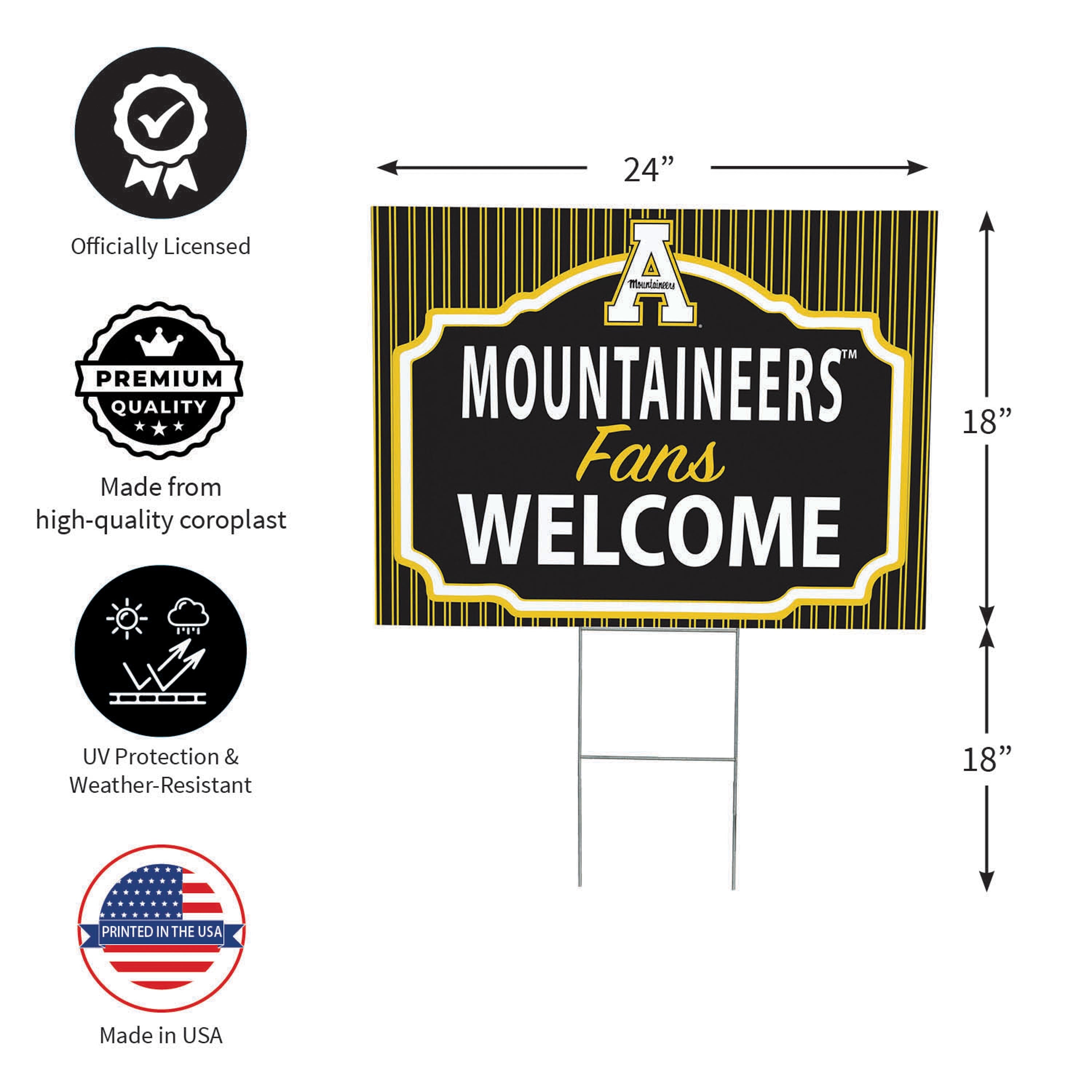Appalachian State University Coroplast Yard Sign, "Fans Welcome" - Sports Collectibles, Sports Memorabilia, Sports Fan Shop, Sports Gifts