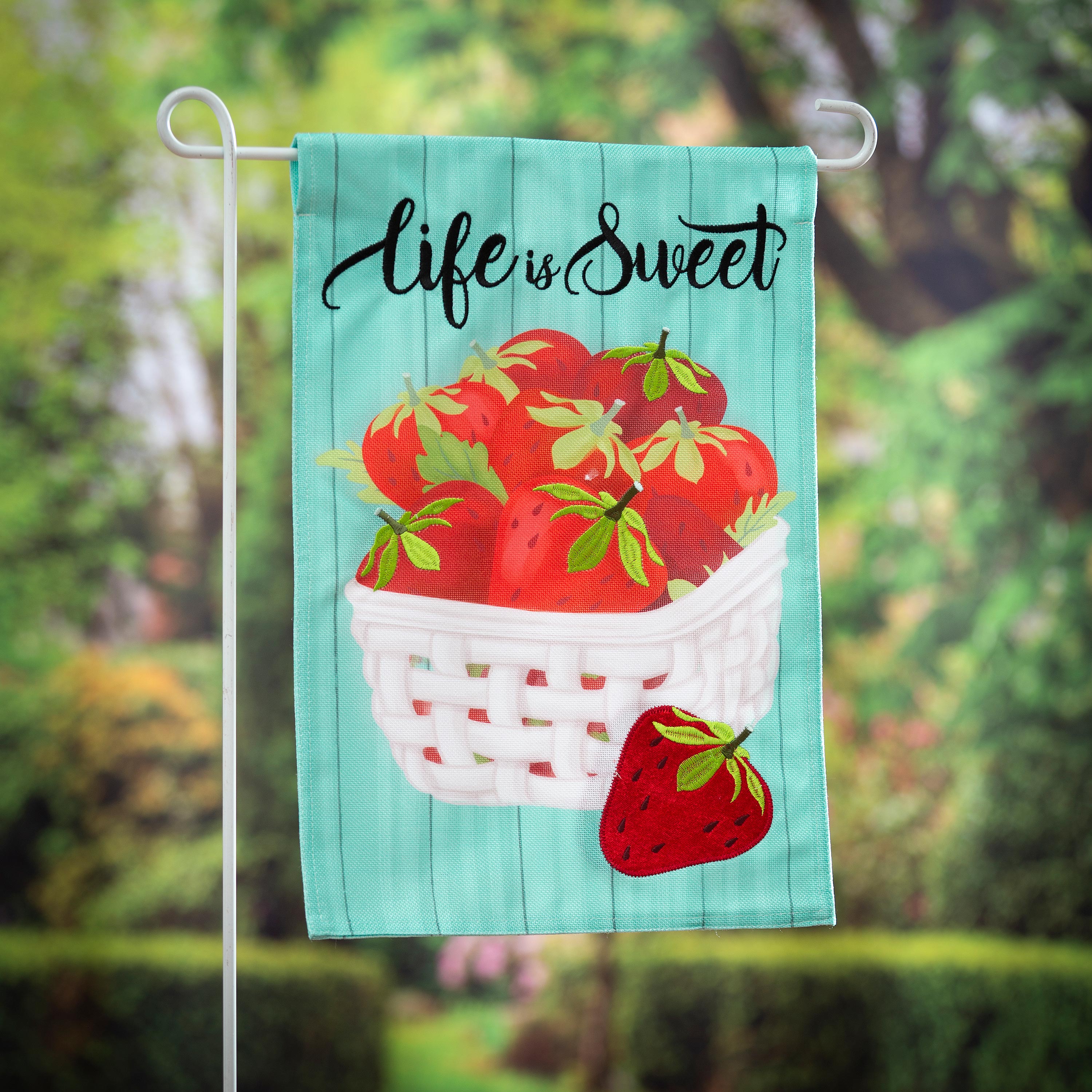 Life is Sweet Strawberries Garden Burlap Flag - Sports Gifts, Sports Memorabilia, Sports Collectibles, Fan Shop