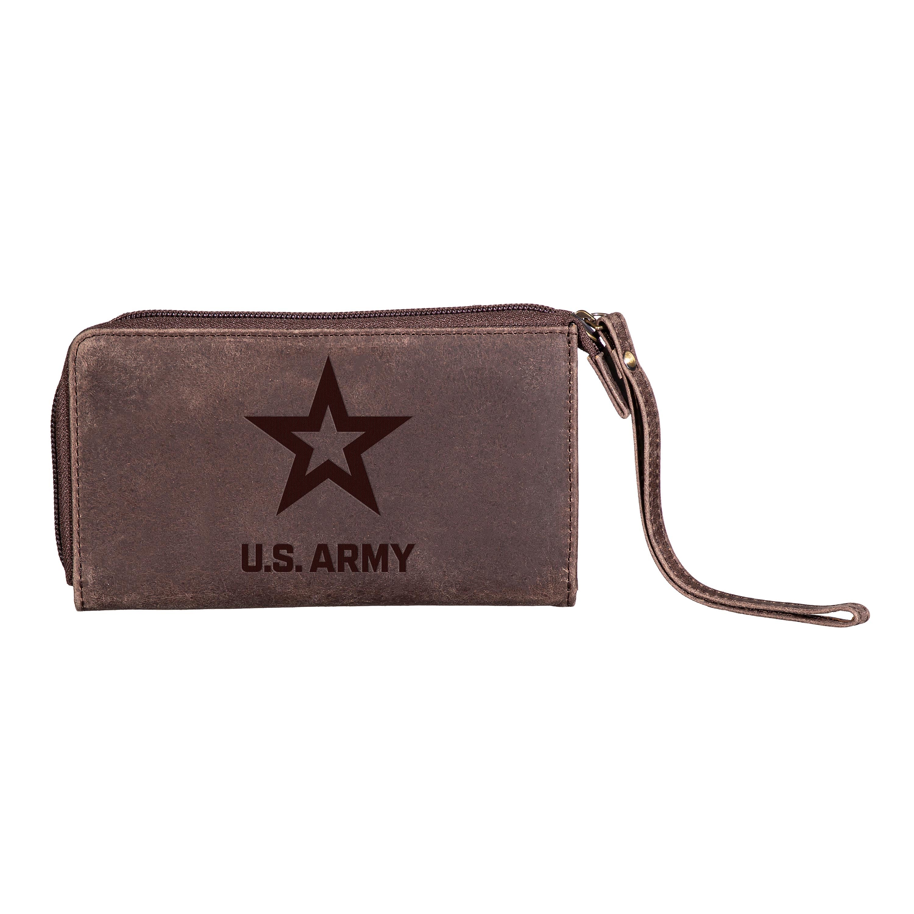 US Army Brown Wristlet Wallet, 100% Genuine Leather - Sports Collectibles, Sports Memorabilia, Sports Fan Shop, Sports Gifts