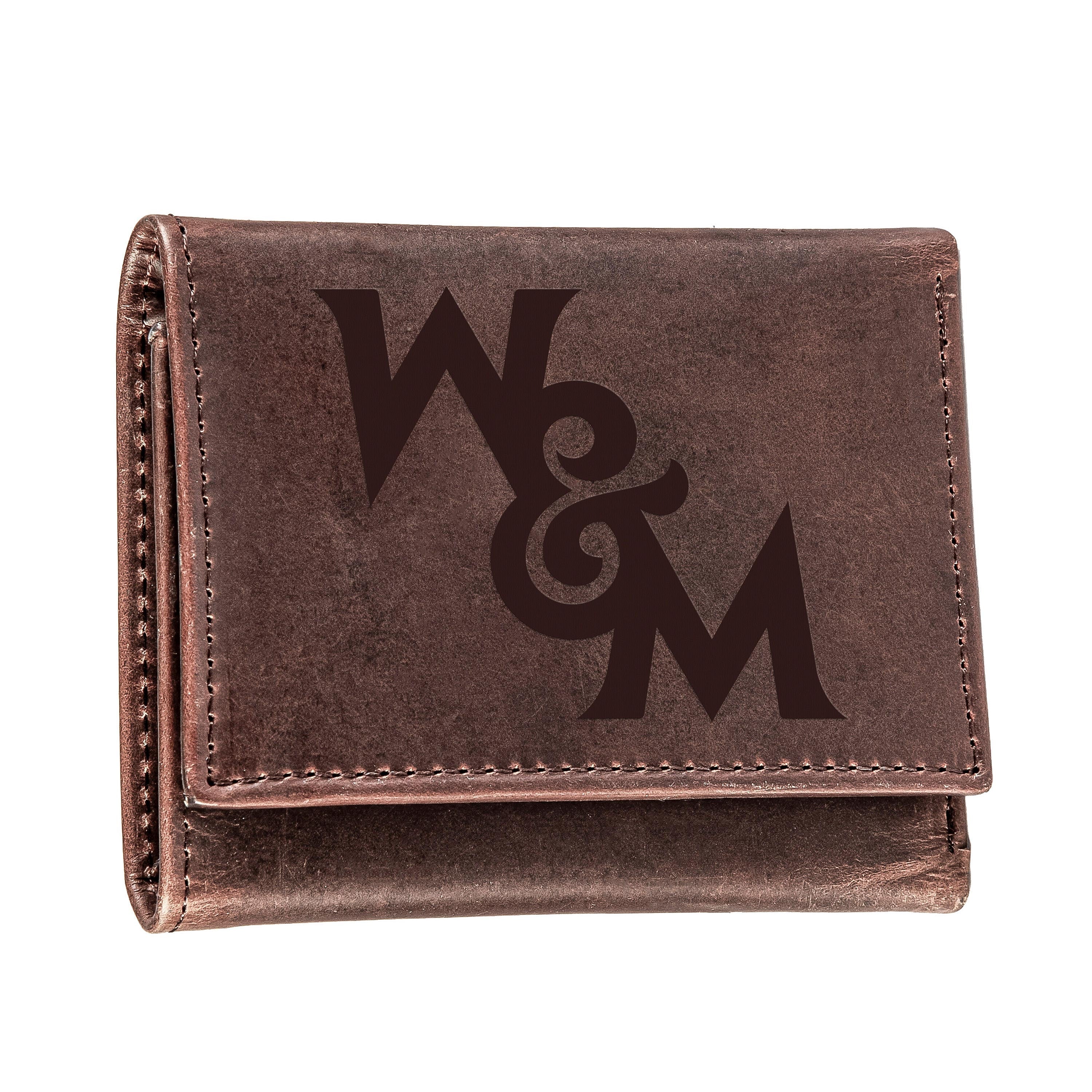 William & Mary, Tri-Fold Wallet, Brown, CH, 100% Genuine Leather - Sports Collectibles, Sports Memorabilia, Sports Fan Shop, Sports Gifts