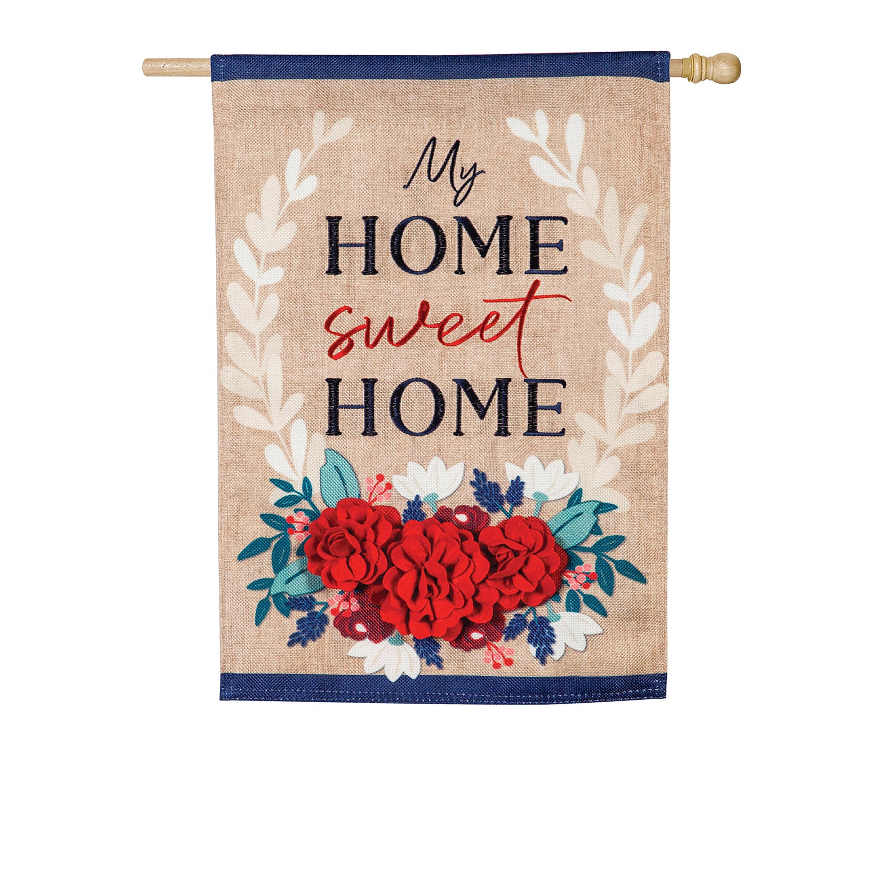 Patriotic Floral Home Sweet Home House Burlap Flag - Sports Collectibles, Sports Memorabilia, Sports Fan Shop, Sports Gifts
