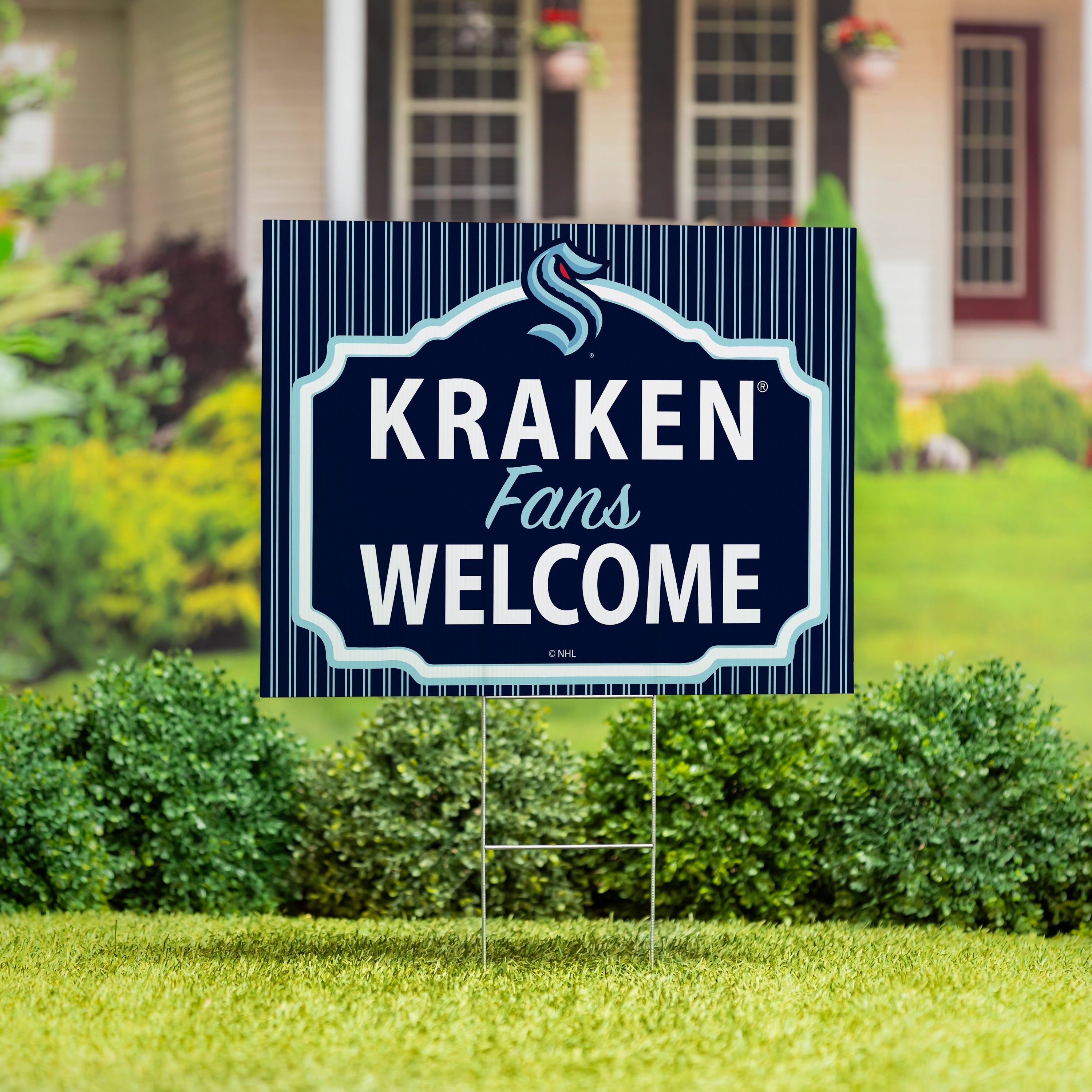 Seattle Kraken Coroplast Yard Sign, "Fans Welcome" - Sports Collectibles, Sports Memorabilia, Sports Fan Shop, Sports Gifts