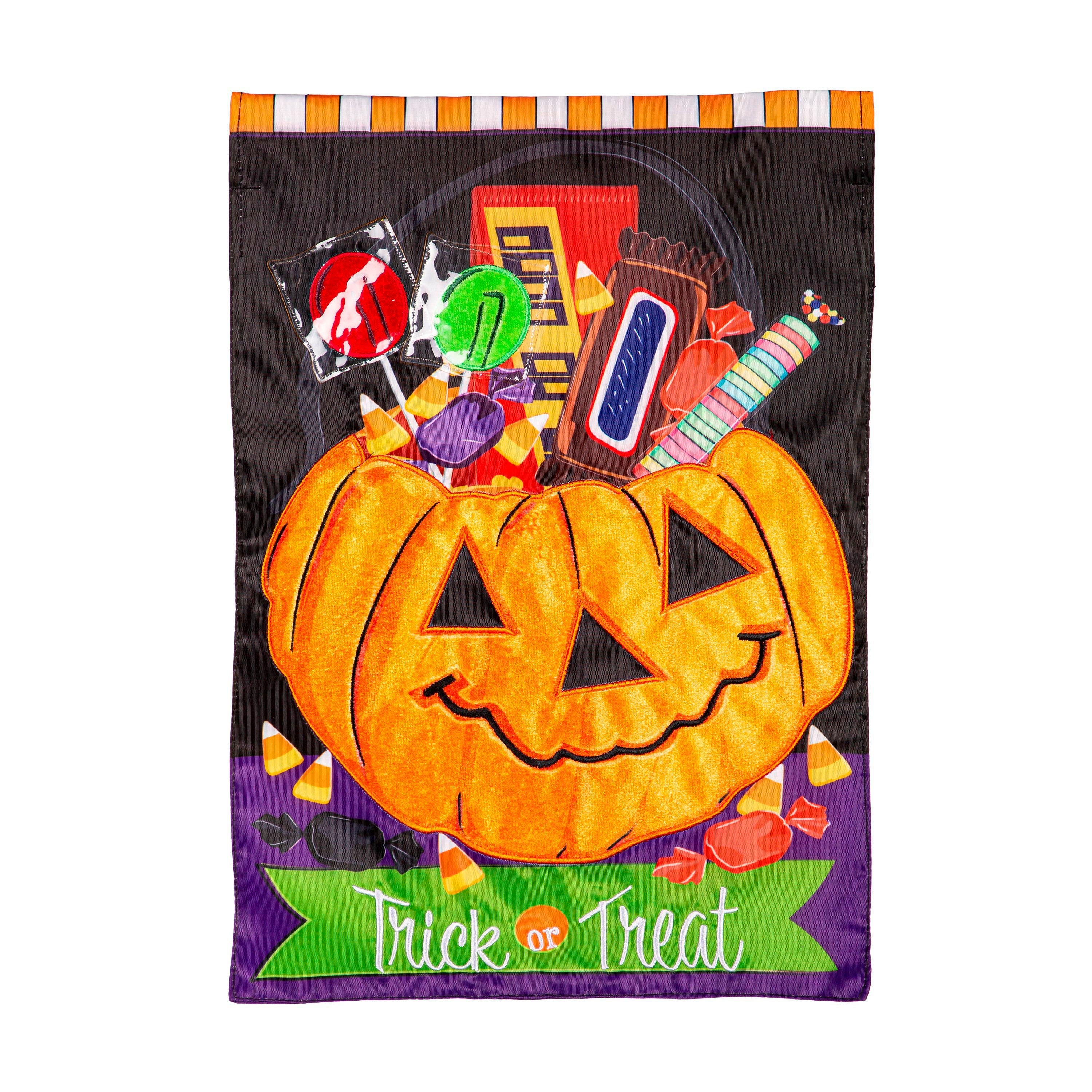 Trick or Treat Halloween Jack O'Lantern Pumpkin Bucket Applique House Flag - Sports Collectibles, Sports Memorabilia, Sports Fan Shop, Sports Gifts