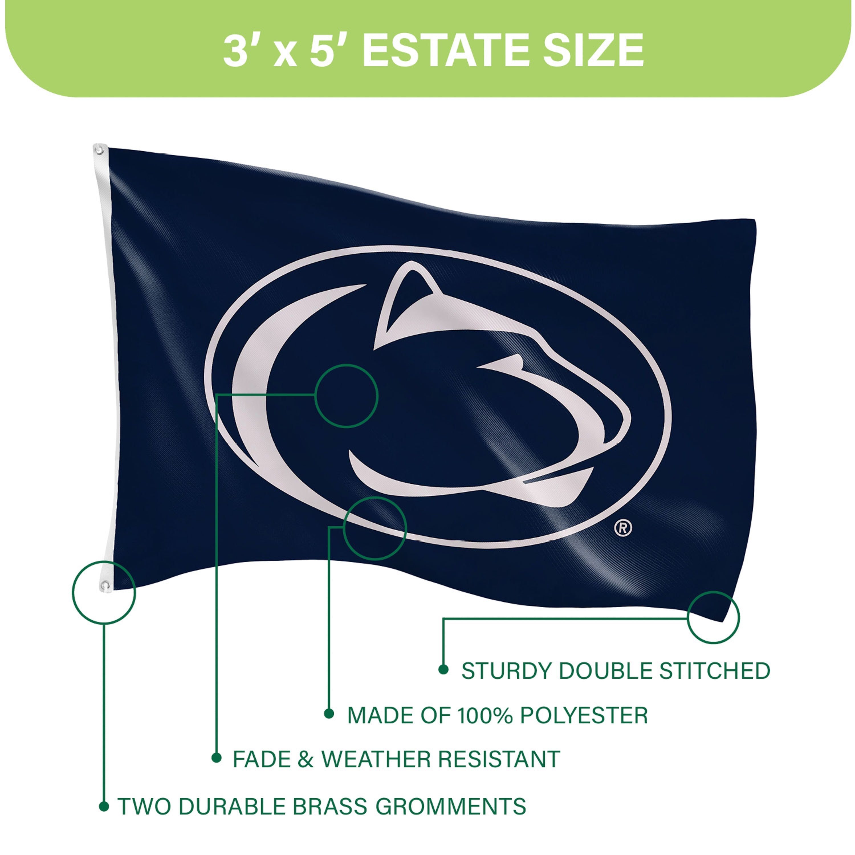 3'x5' Single Sided Flag w/ 2 Grommets, Penn State - Sports Gifts, Sports Memorabilia, Sports Collectibles, Fan Shop